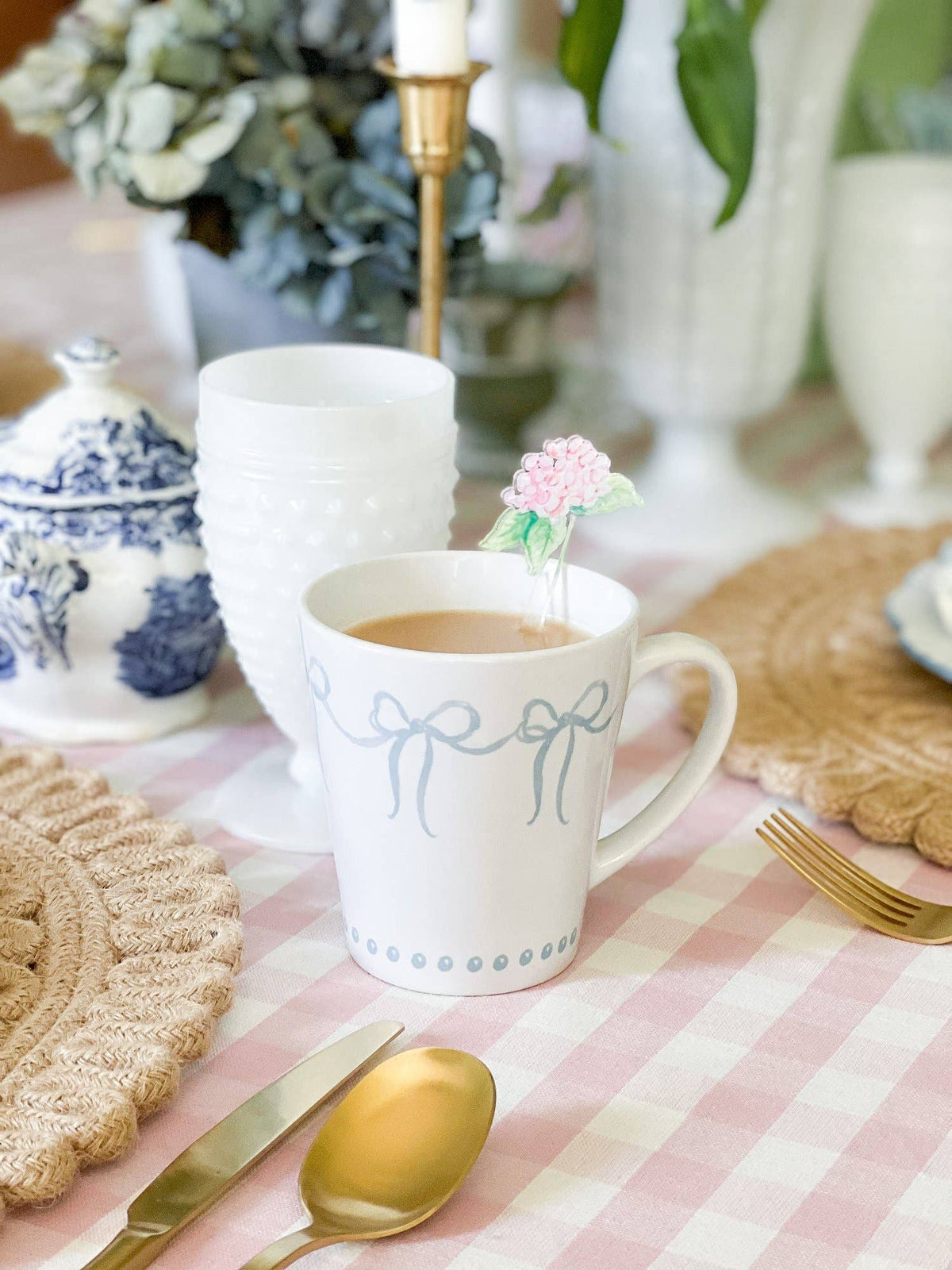 French Blue Bows Watercolor Latte Mug