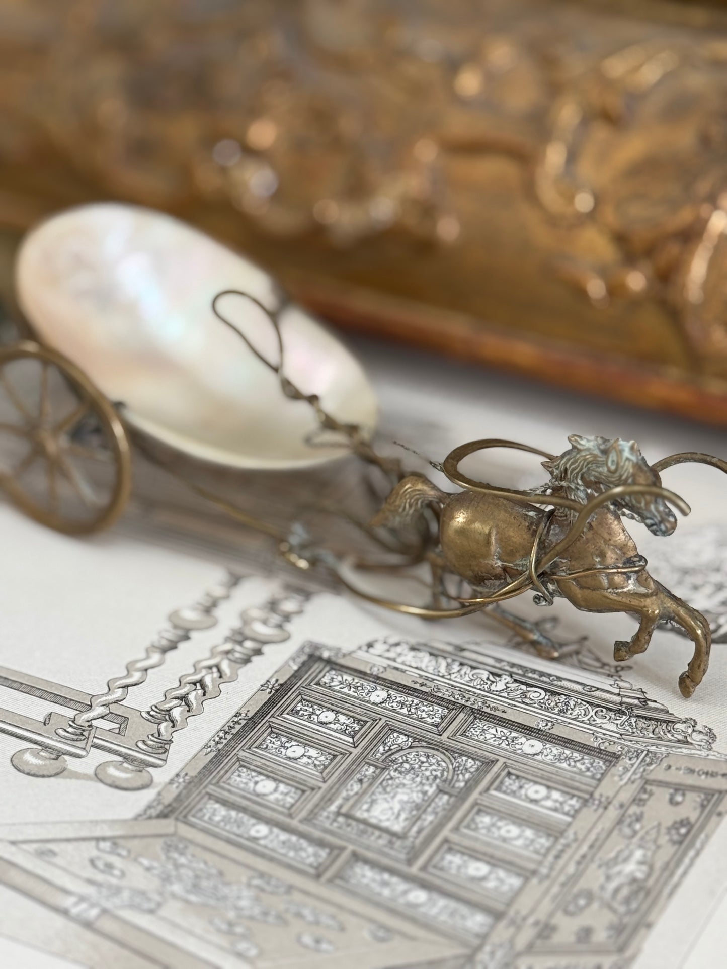 Antique French Palais Figural Sleigh with Horse