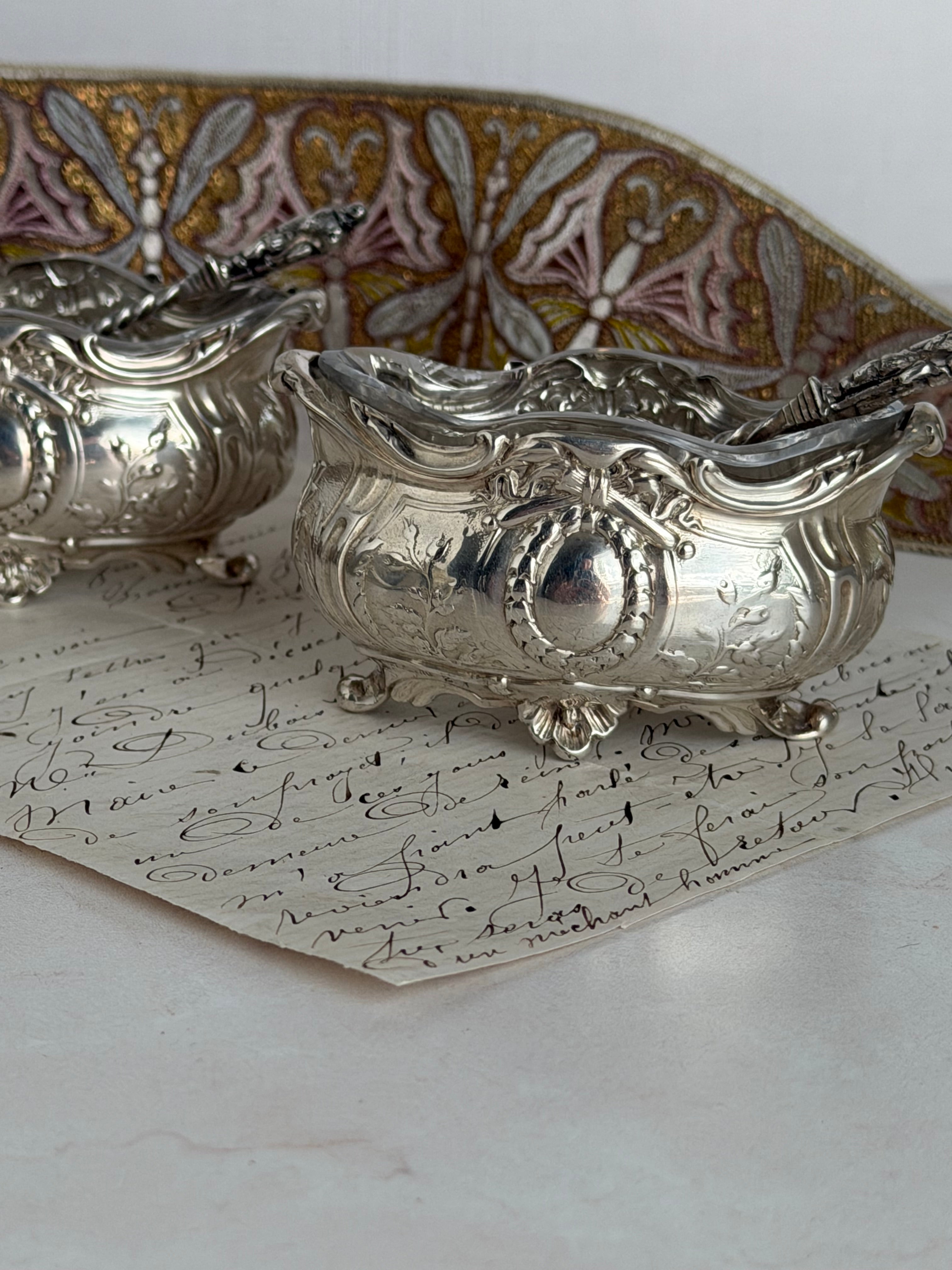 Antique Sterling Silver & Crystal Salt Cellar with Spoon (priced individually)