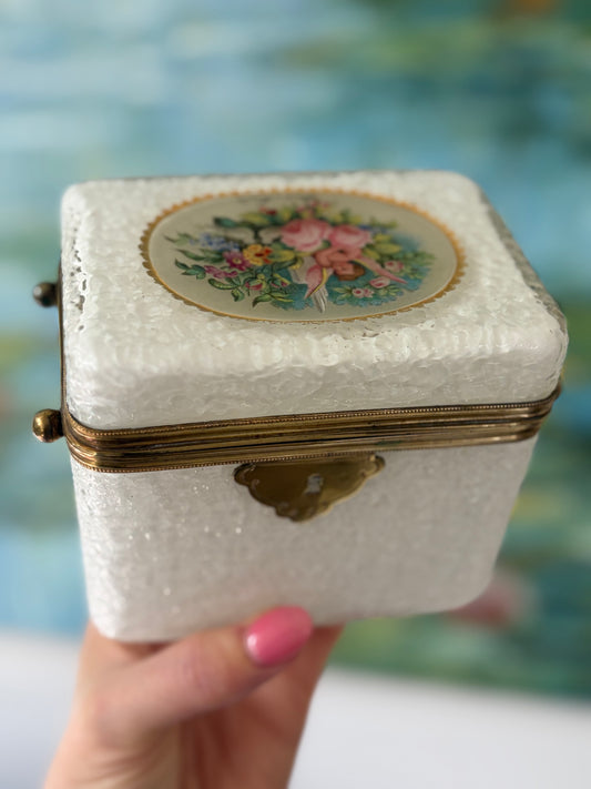 Antique Encased Glass Opaline German Casket