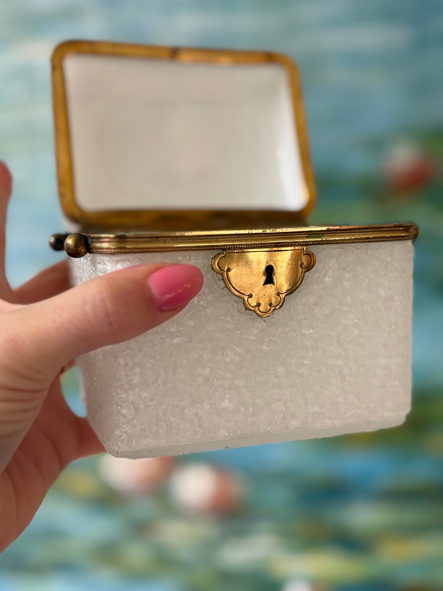 Antique Encased Glass Opaline German Casket