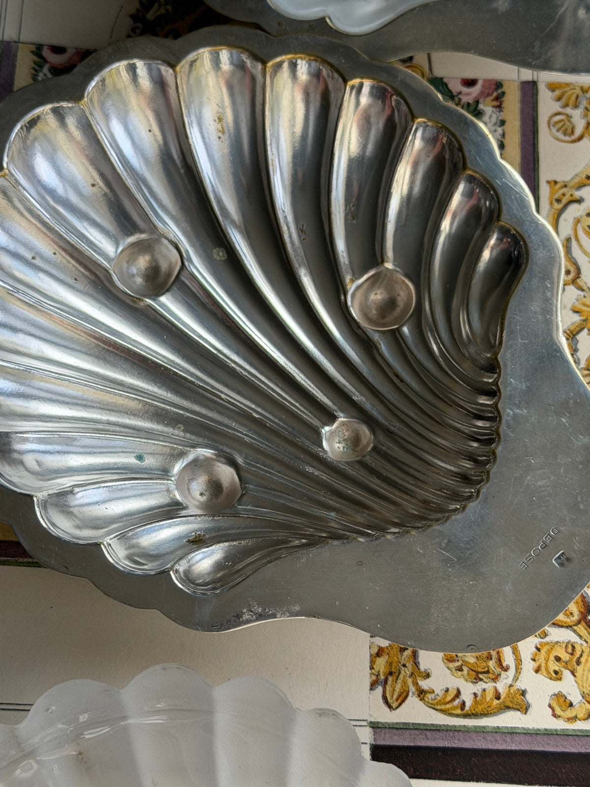 Vintage French Silverplate Shell Dish with Glass Insert (2 Available, Sold Separately)
