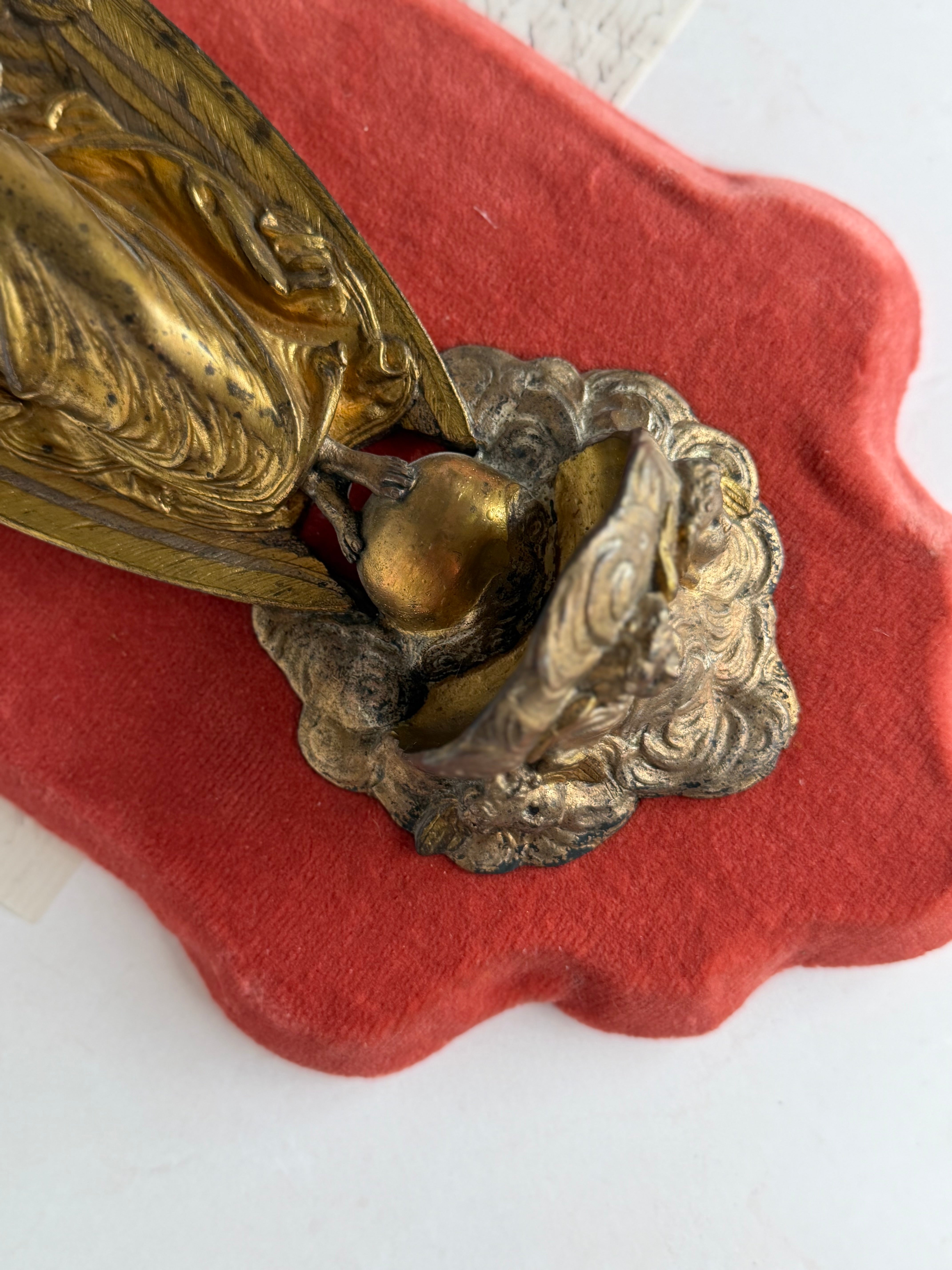 Antique French Gilt Bronze Angel Bénitier on Velvet Mount