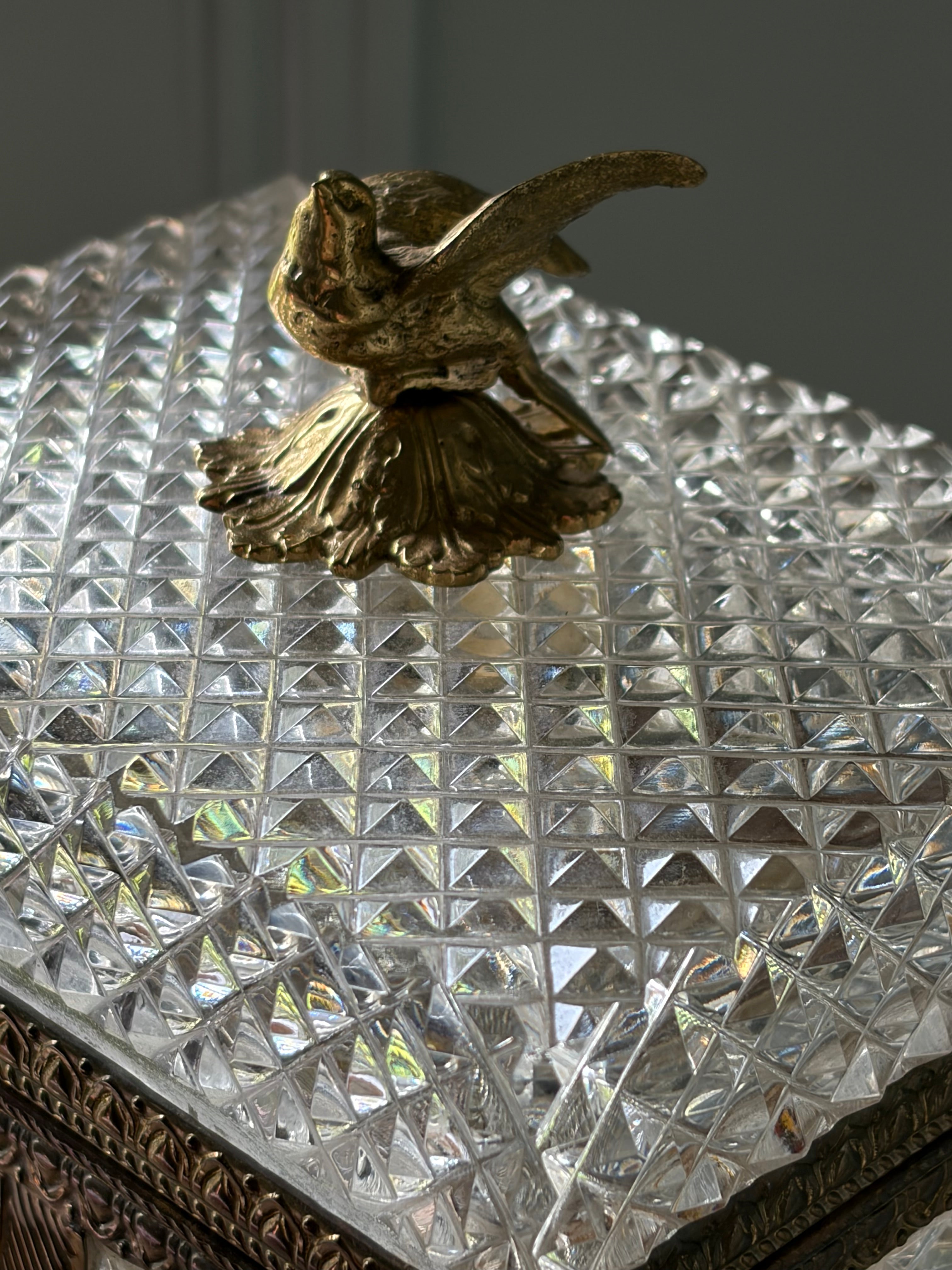 Antique French Crystal Casket with Dove Finial