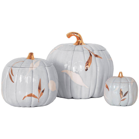Layered Leaves Pumpkin Jars with 22K Gold Accents in Light B: Medium