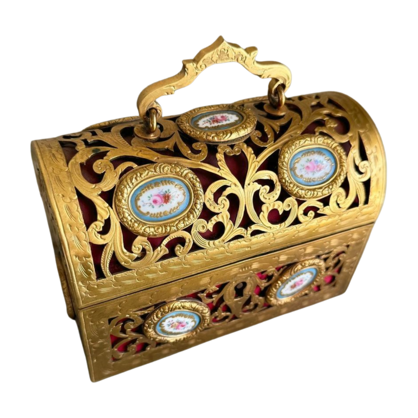 Antique French Bronze Casket with Porcelain Plaques