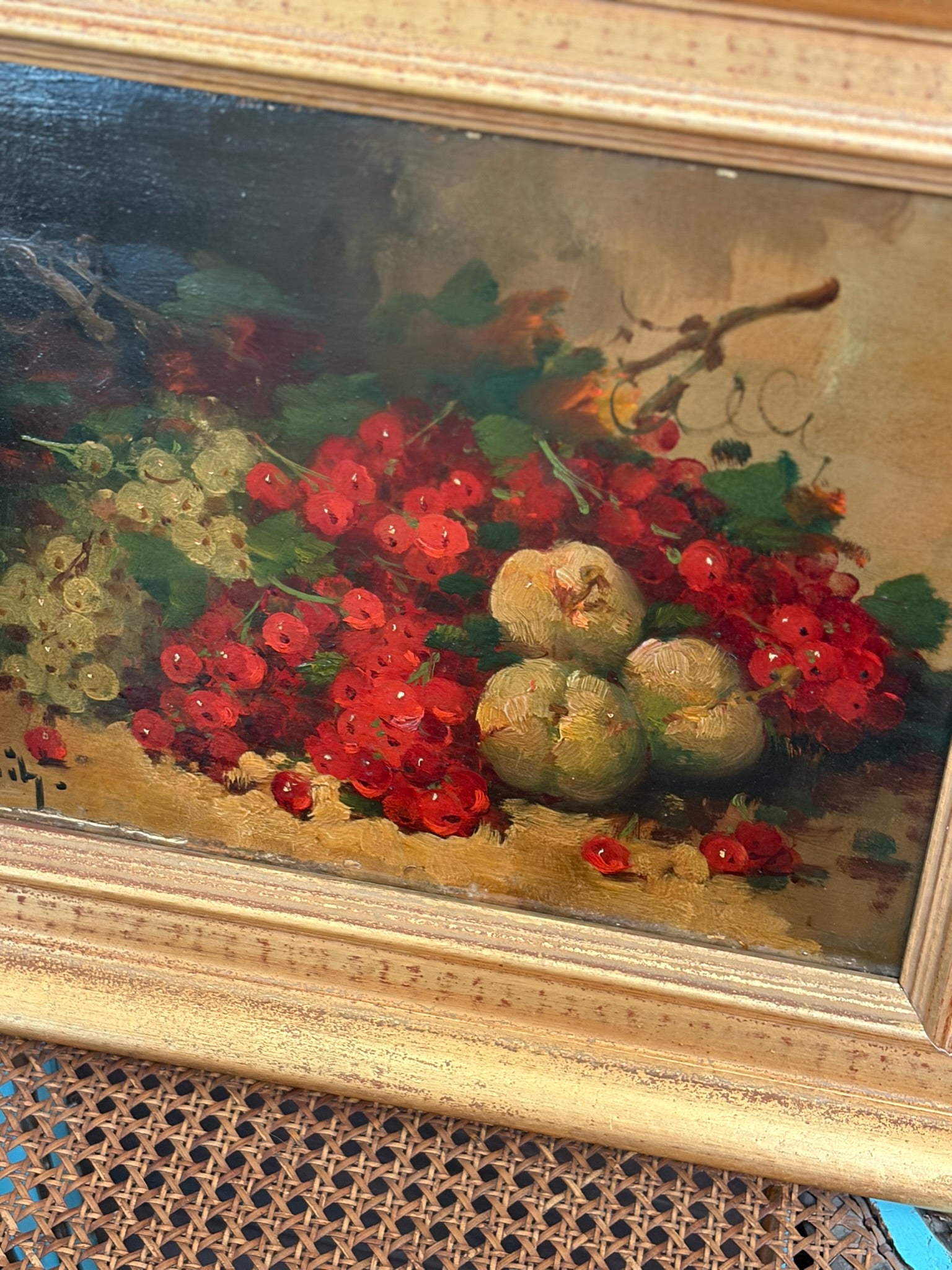 Antique 19th-Century French Still Life Painting, Signed V. Geoffroy