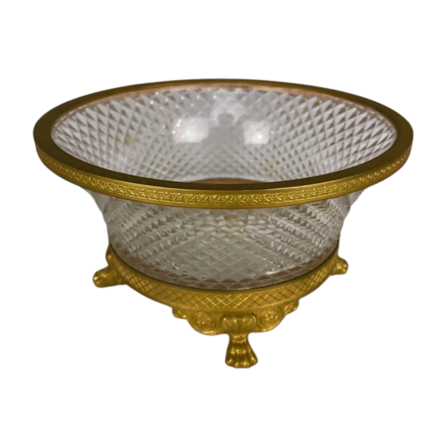 Antique French Cut Crystal & Gilt Bronze Footed Bowl