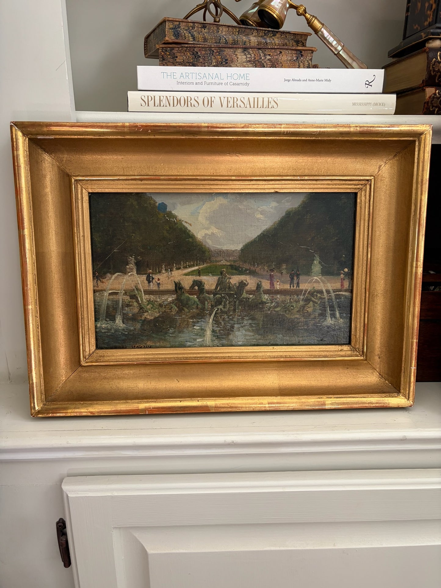 French Oil Painting — “Apollo’s Chariot,” The Bassin d’Apollon at Versailles, Signed Roger Martin