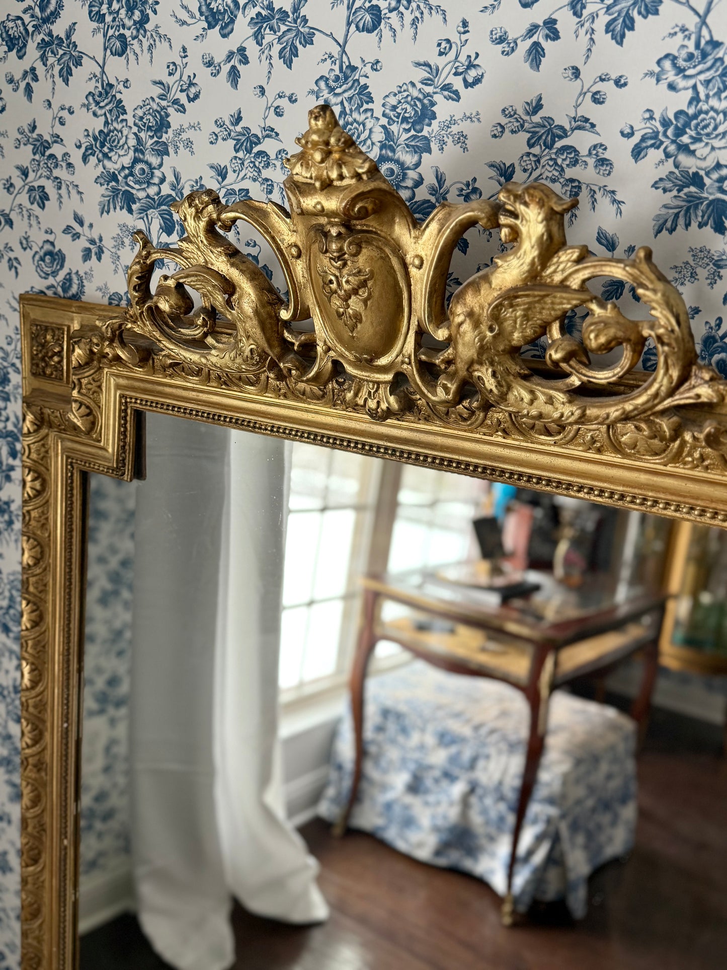Antique French Giltwood Floor Mirror