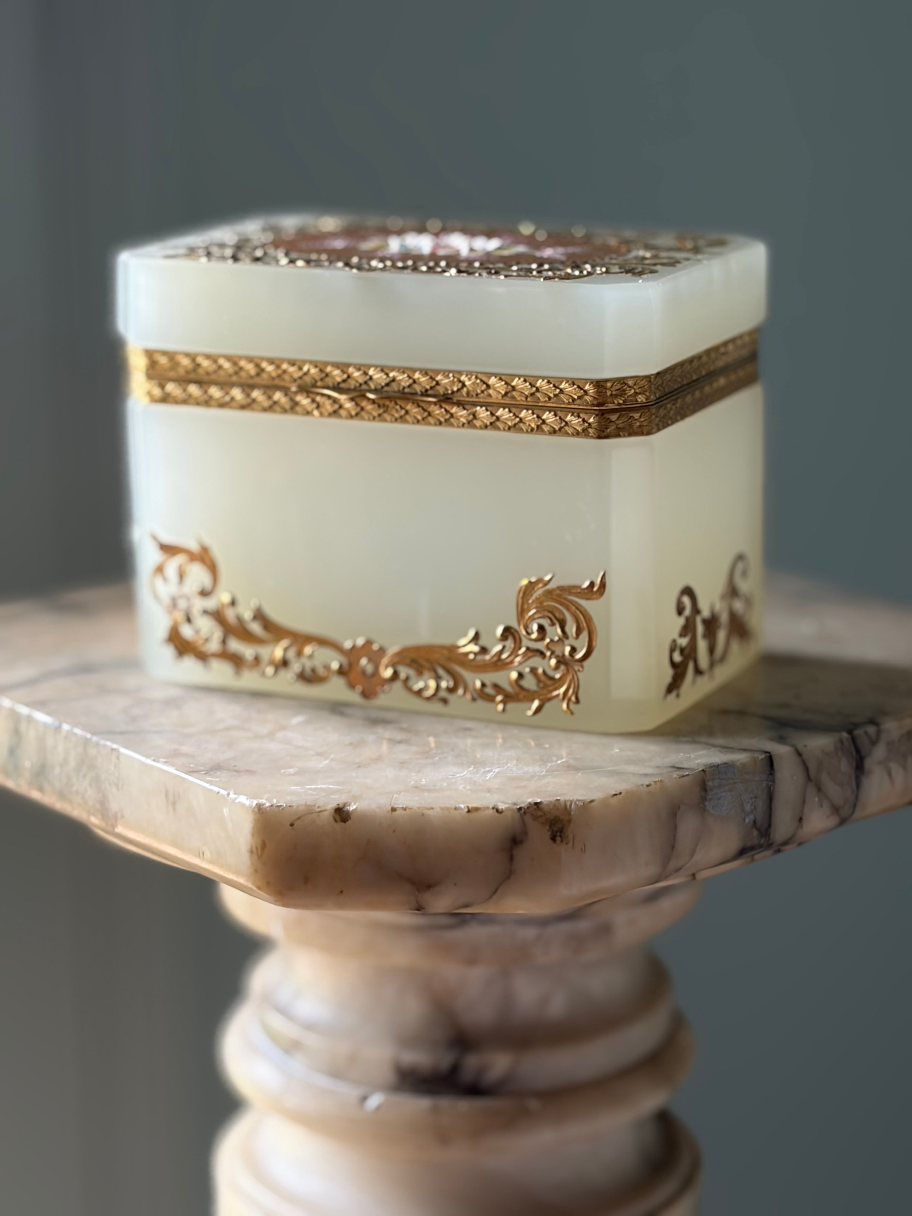 Opaline Casket with Floral Hand-Painted Detail