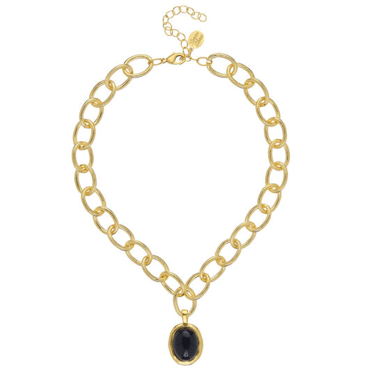 Black Onyx Cabochon Loop Chain Necklace