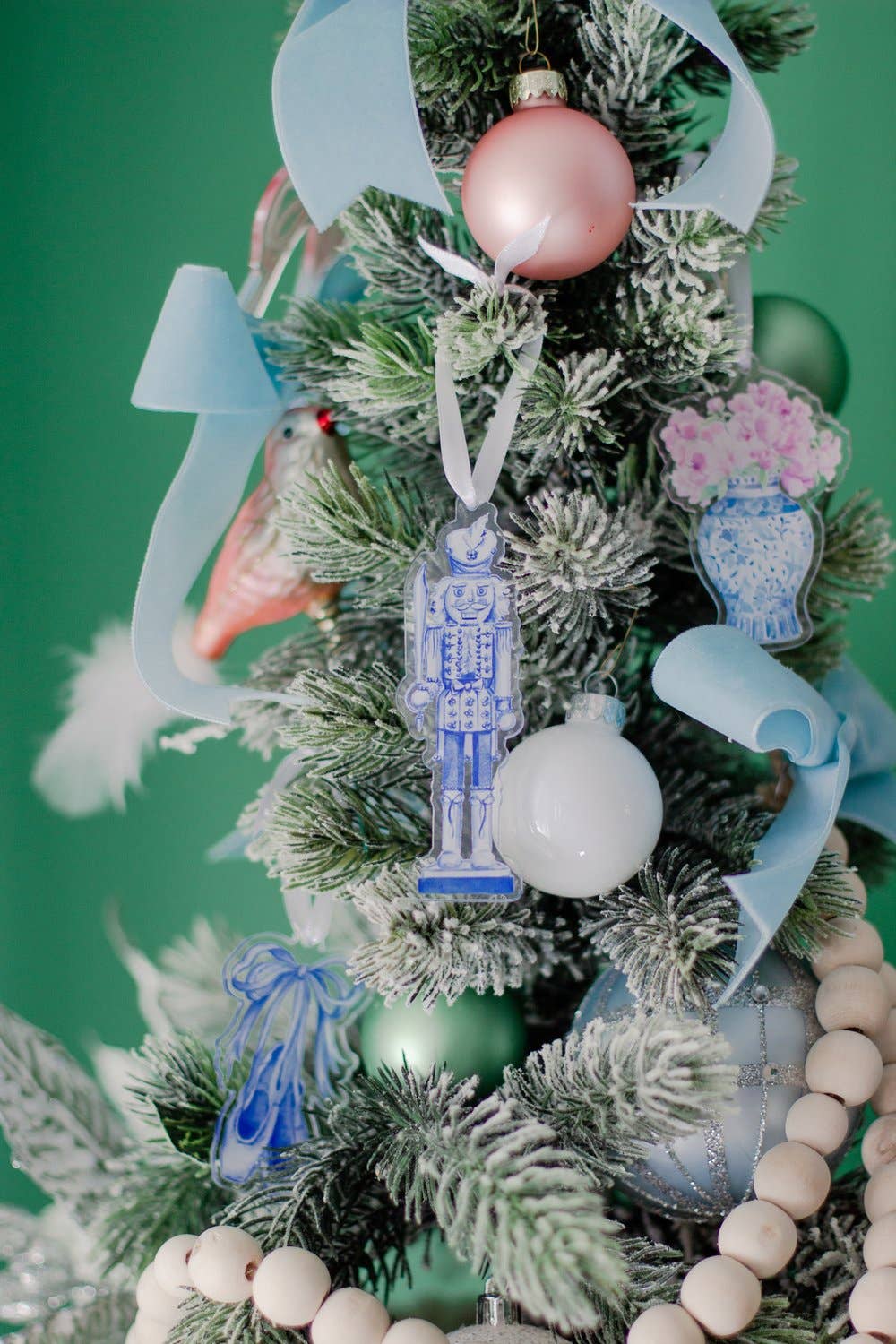 Grandmillennial Blue Nutcracker Watercolor Ornament, view 7