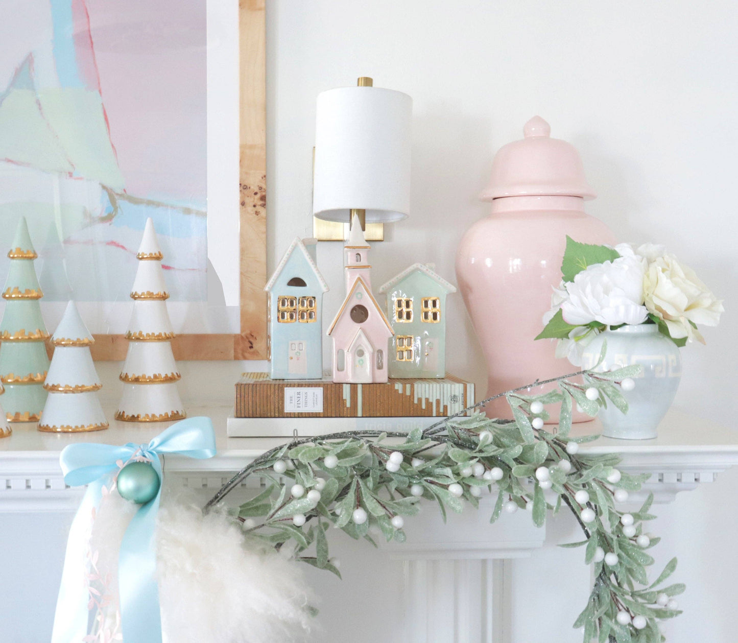 White Tiered Christmas Trees with 22K Gold Brushstroke Accent: Large