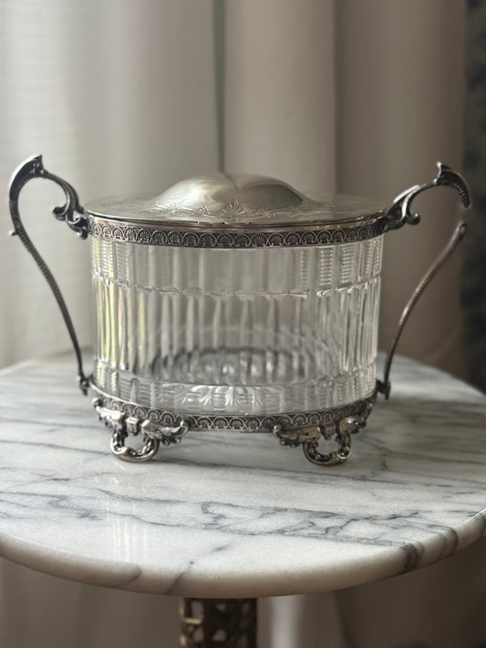 Antique Silverplate and Crystal Biscuit Barrel
