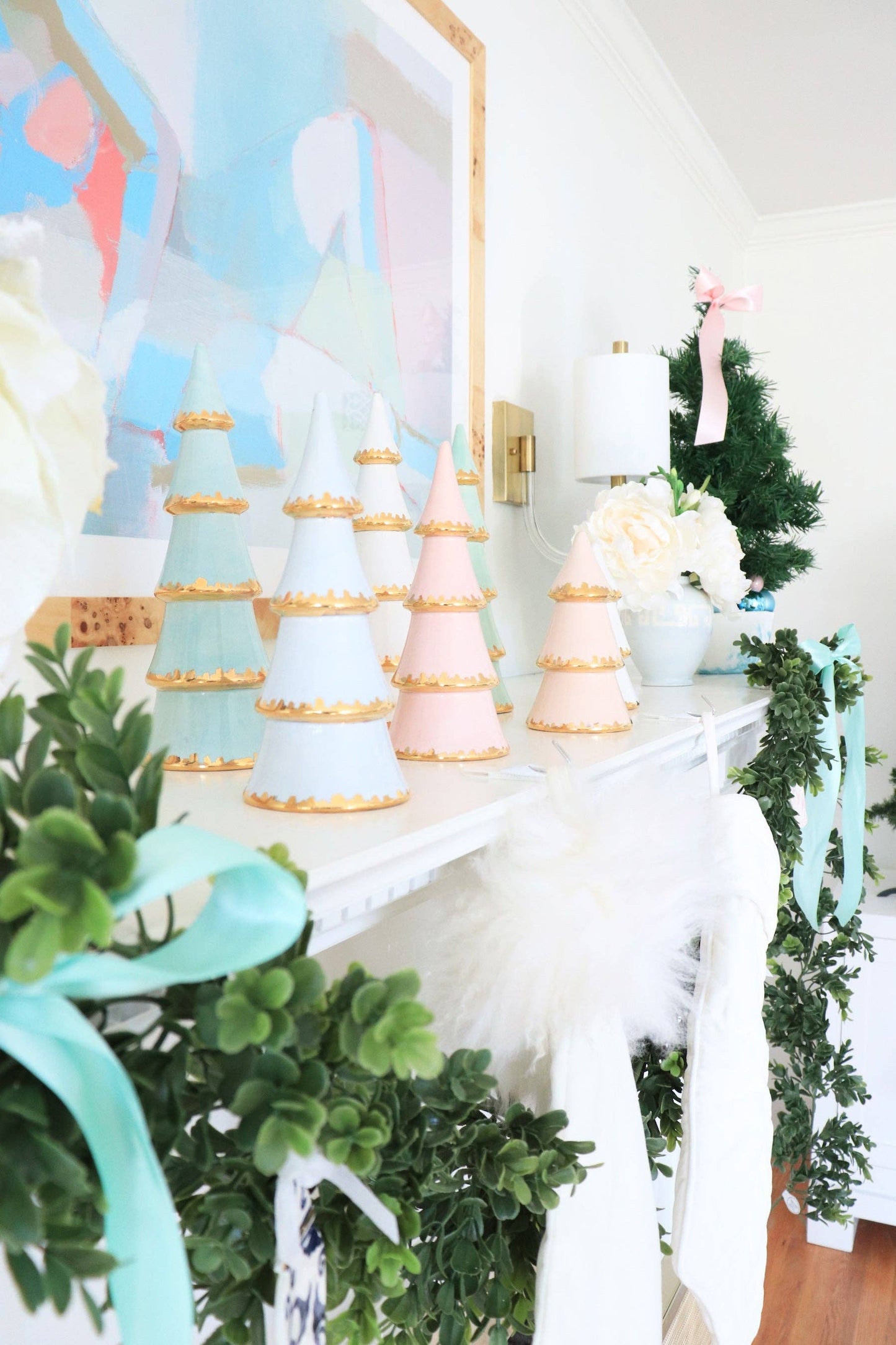 Hydrangea Blue Tiered Christmas Trees with 22K Gold Brushstroke Accent: Large