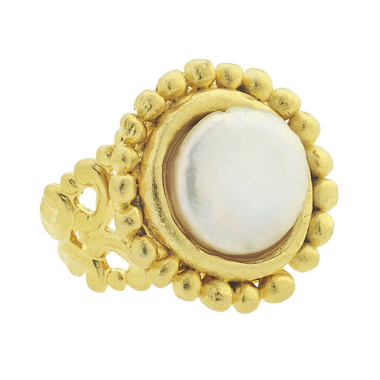 Handcast Gold Adjustable Ring with Genuine Freshwater Coin P