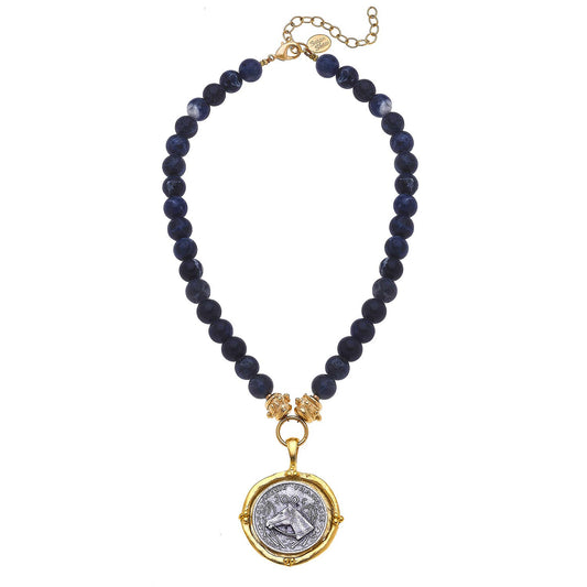 Sodalite Equestrian Coin Necklace