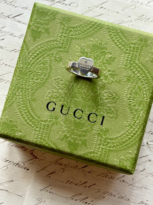 Gucci Sterling Silver Heart Ring, Size 6