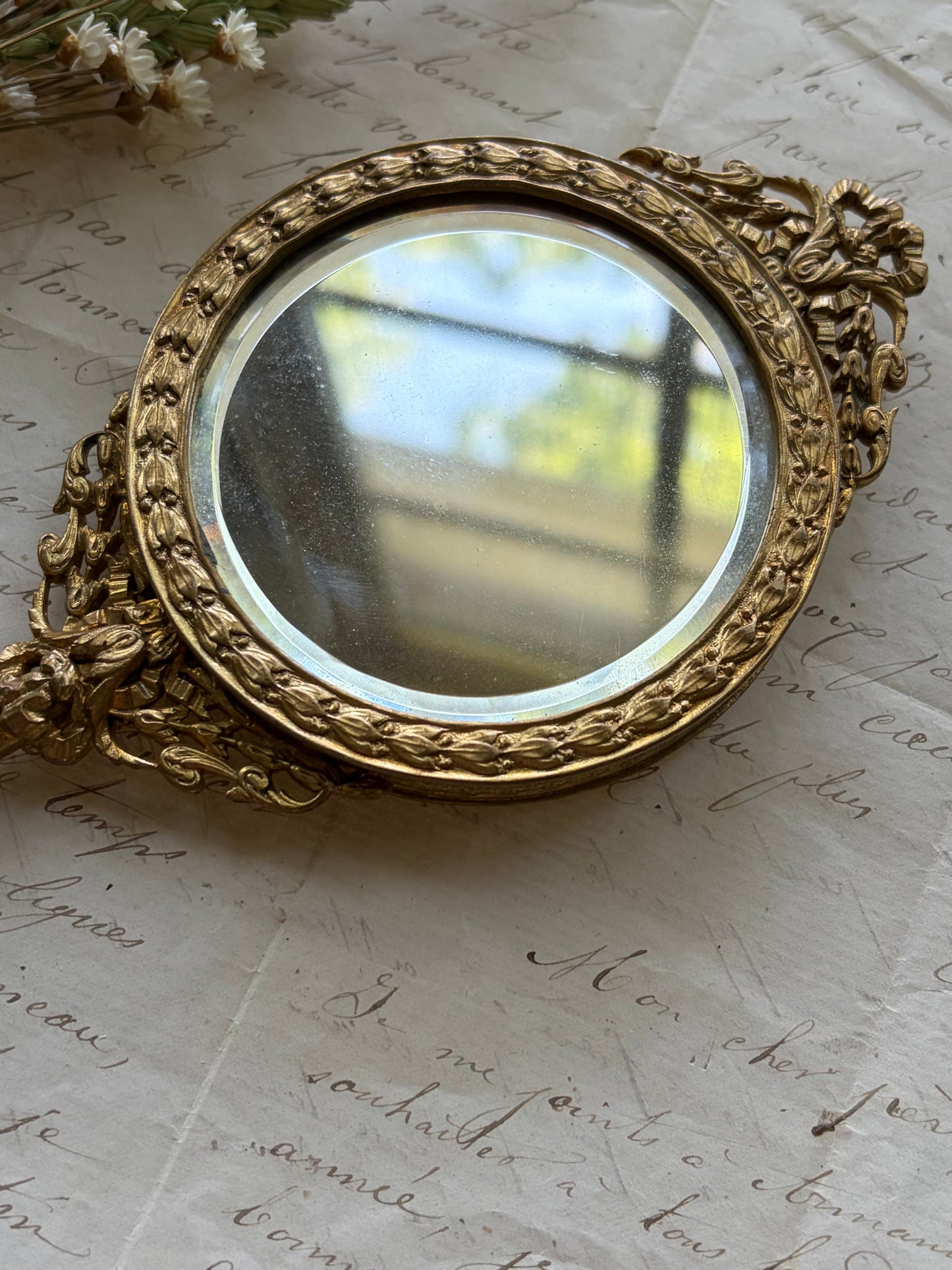 Antique French Hand-Painted Portrait Mirror