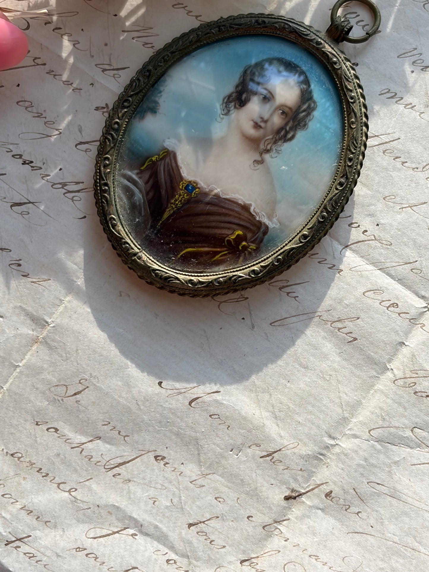 Antique French Hand-Painted Portrait