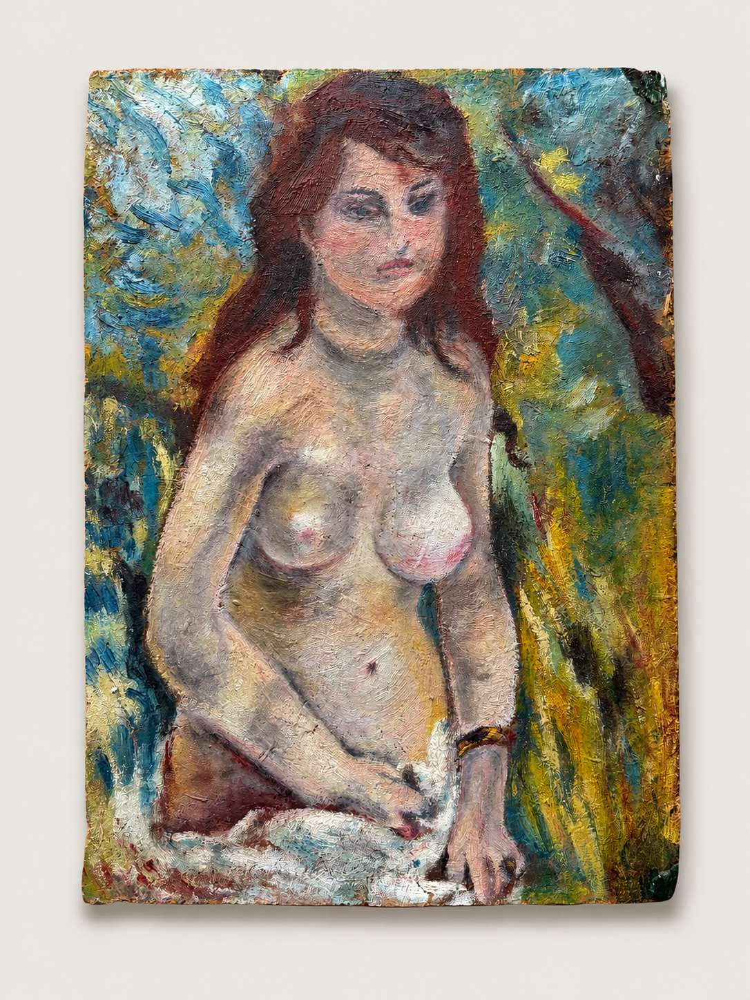 Vintage Parisian Expressionist Nude Portrait Oil Painting on Board