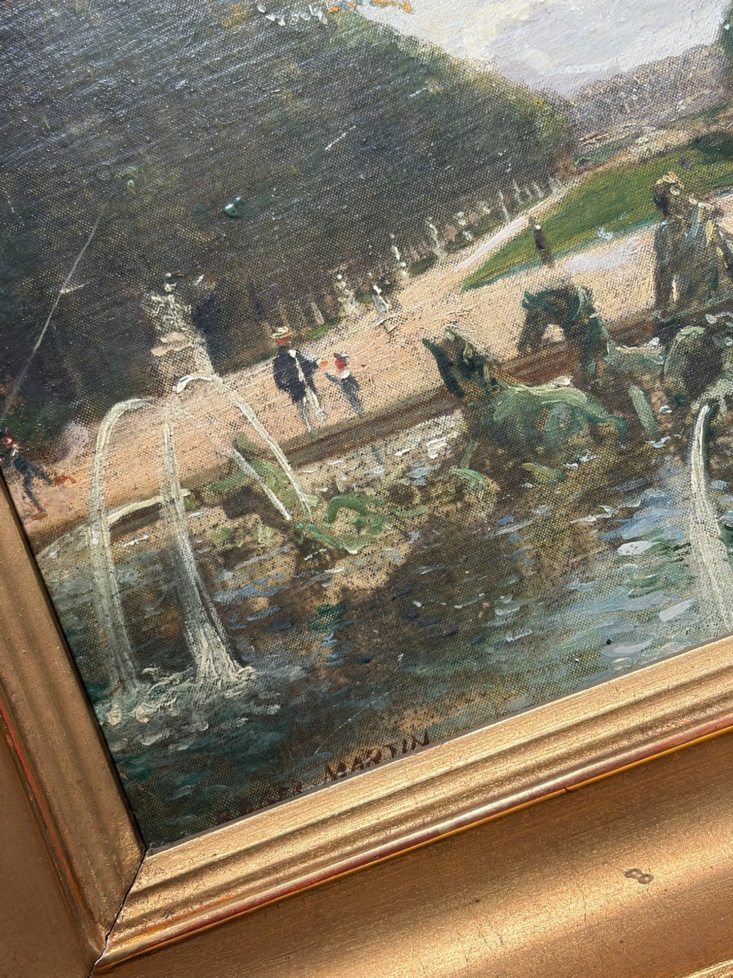 French Oil Painting — “Apollo’s Chariot,” The Bassin d’Apollon at Versailles, Signed Roger Martin