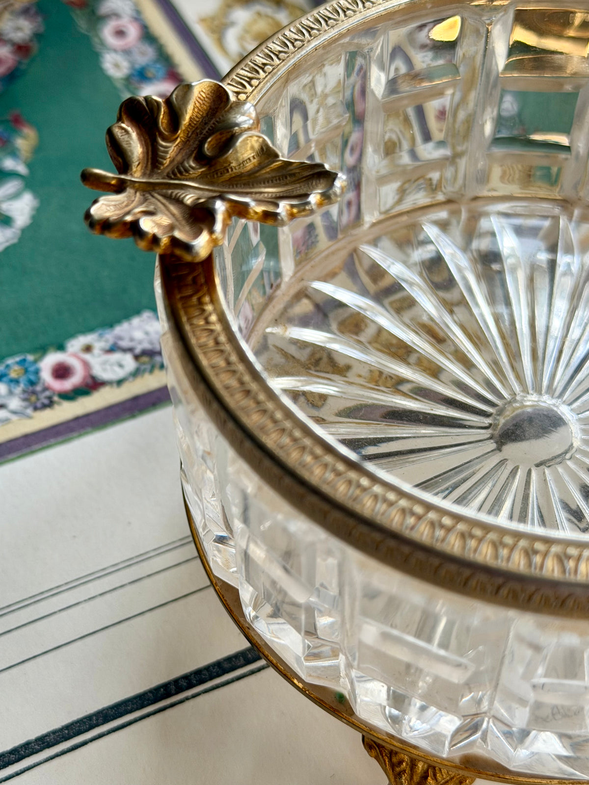 Vintage French Crystal and Gilt Trinket Tray