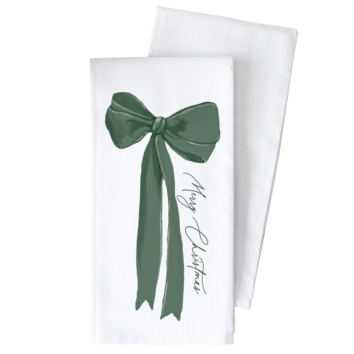 Merry Christmas Bow Tea Towel: White