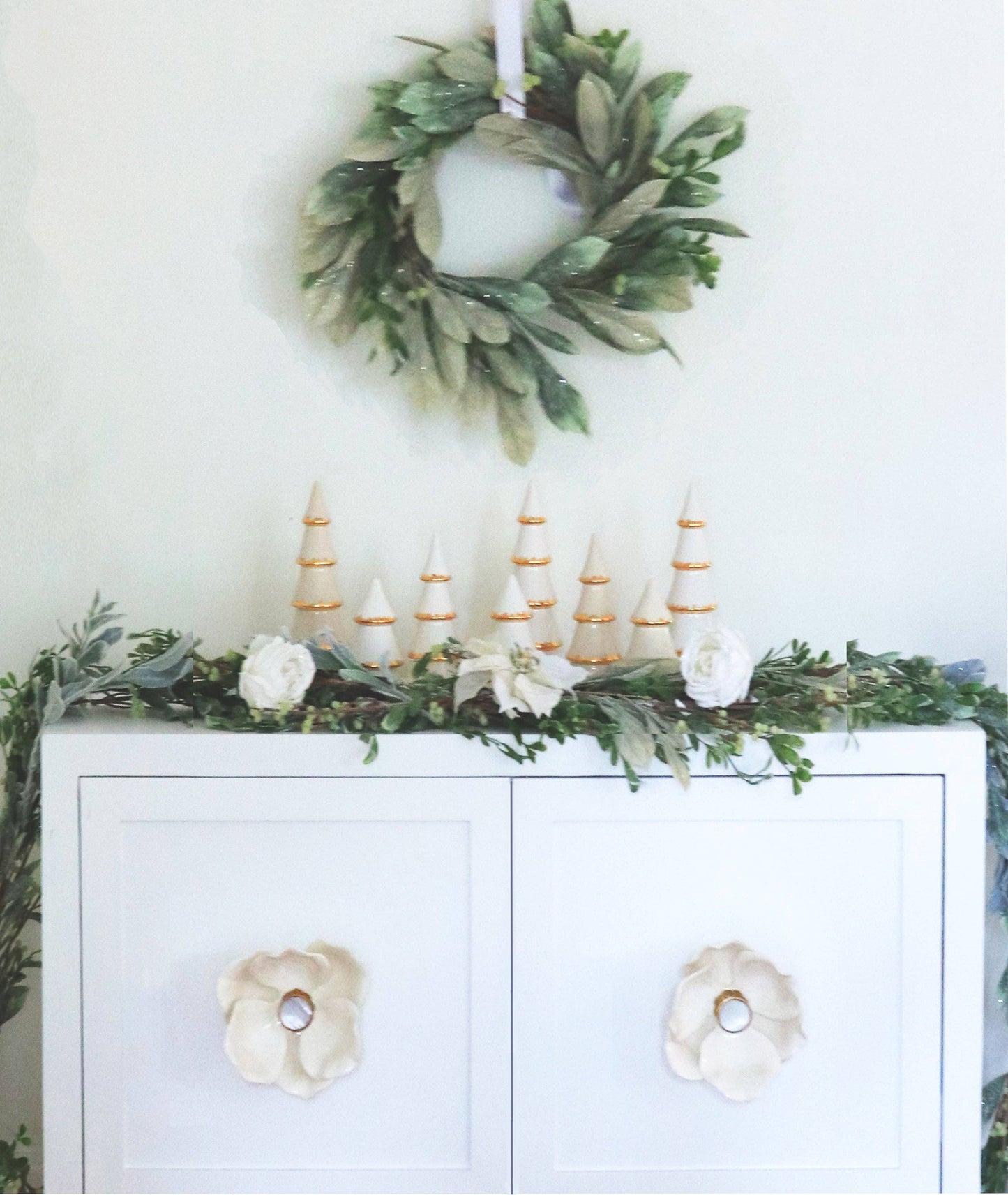 White Tiered Christmas Trees with 22K Gold Brushstroke Accent: Medium