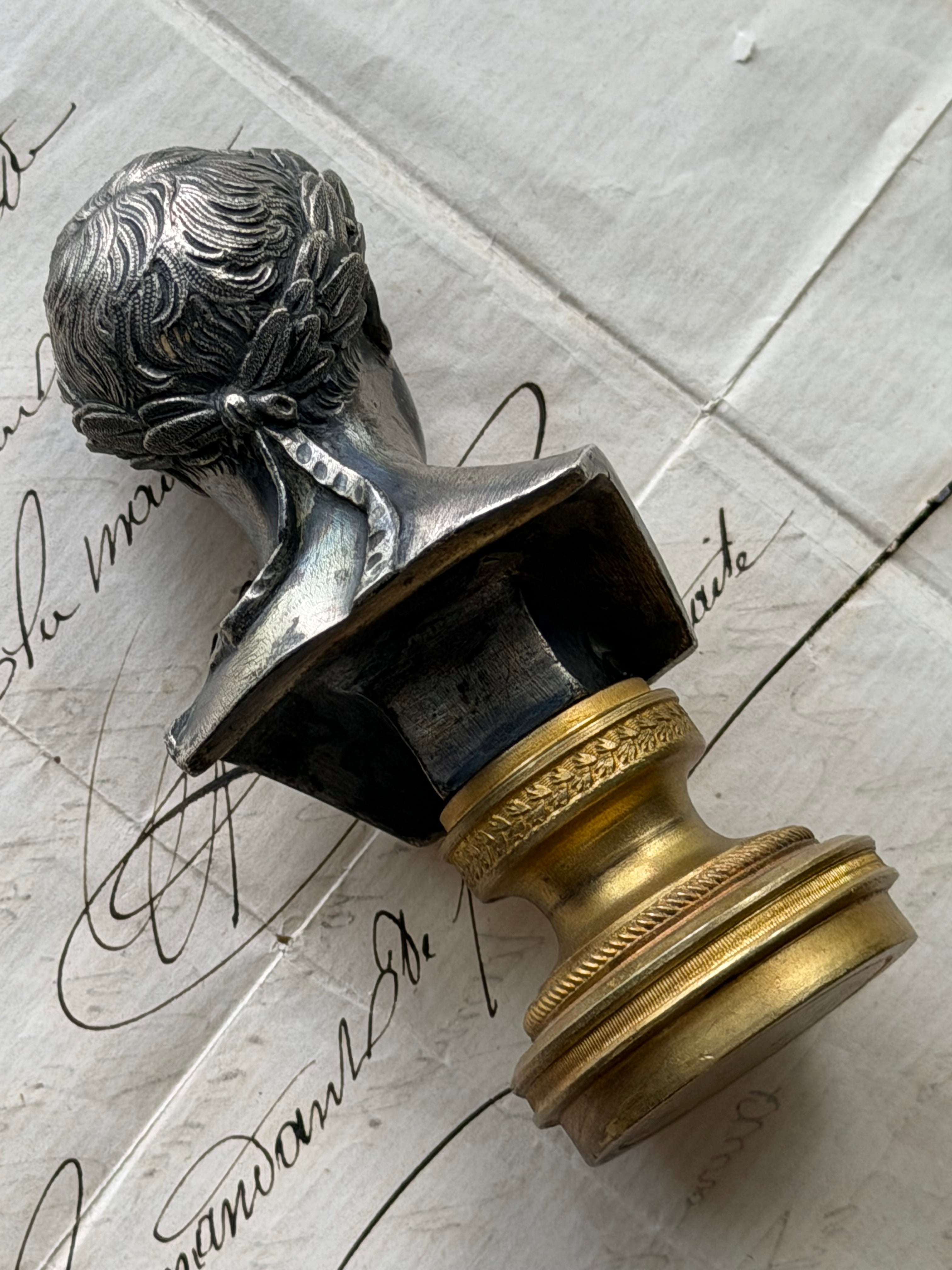 Antique French Silvered Bronze Bust of Napoleon I on Gilt Bronze Pedestal