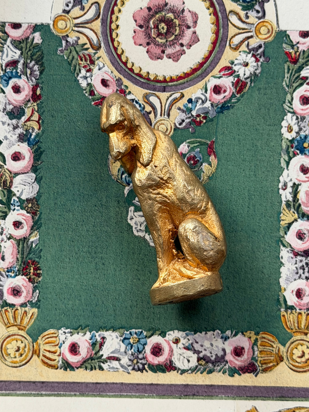 Antique French Gilt Bronze Hound Wax Seal, Signed Meismer
