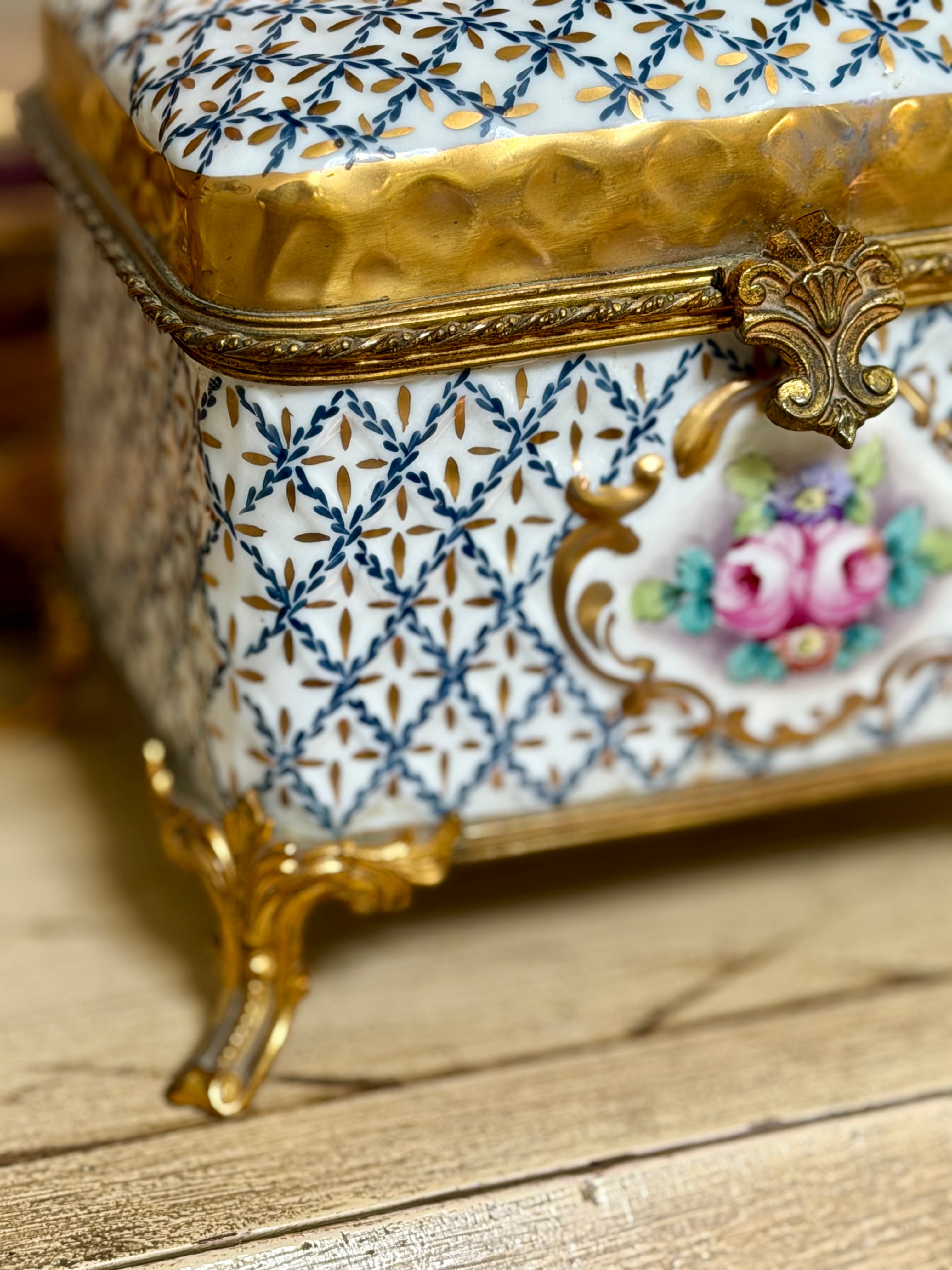 19th Century French Porcelain & Bronze Casket
