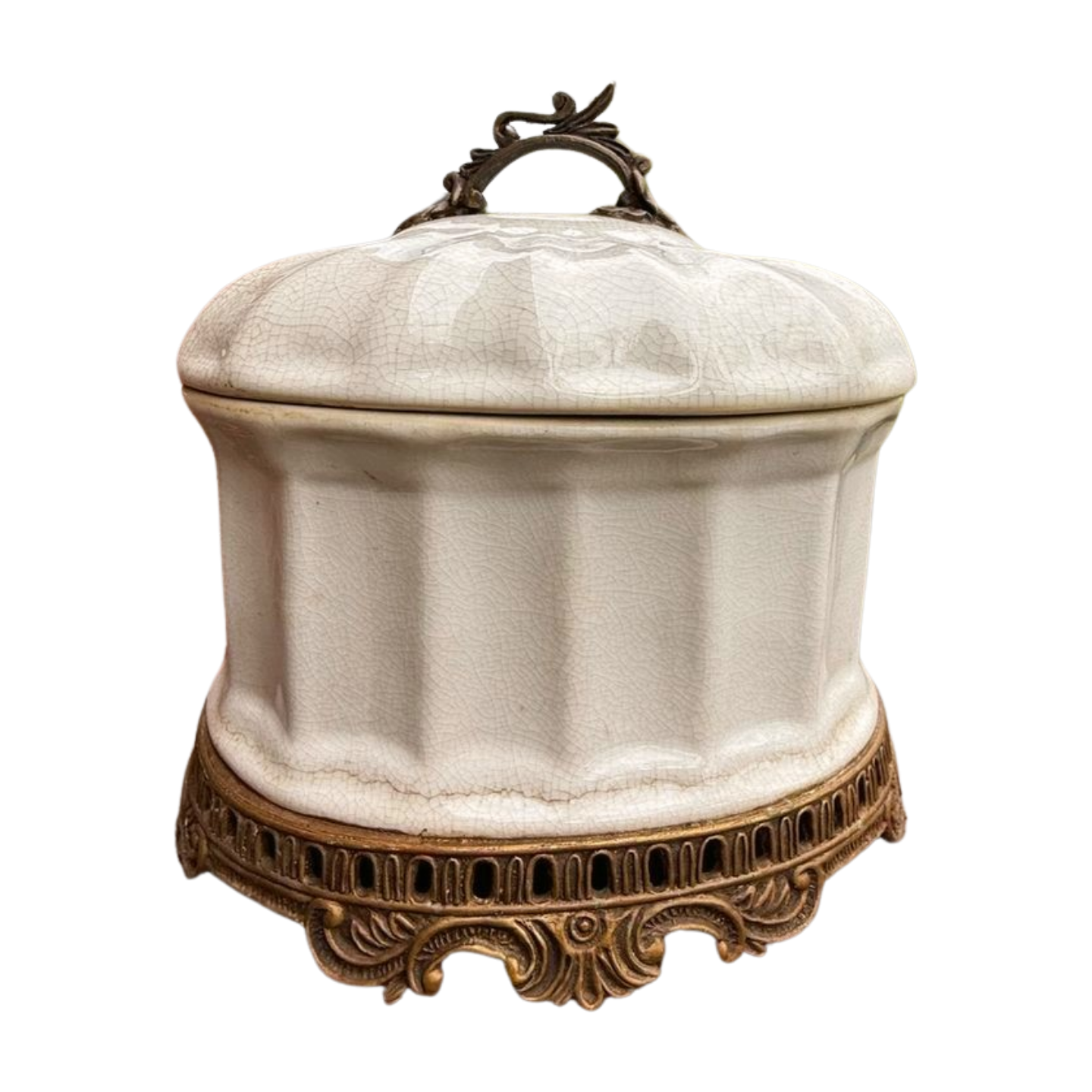 Vintage Ceramic Vessel w/ Brass Base