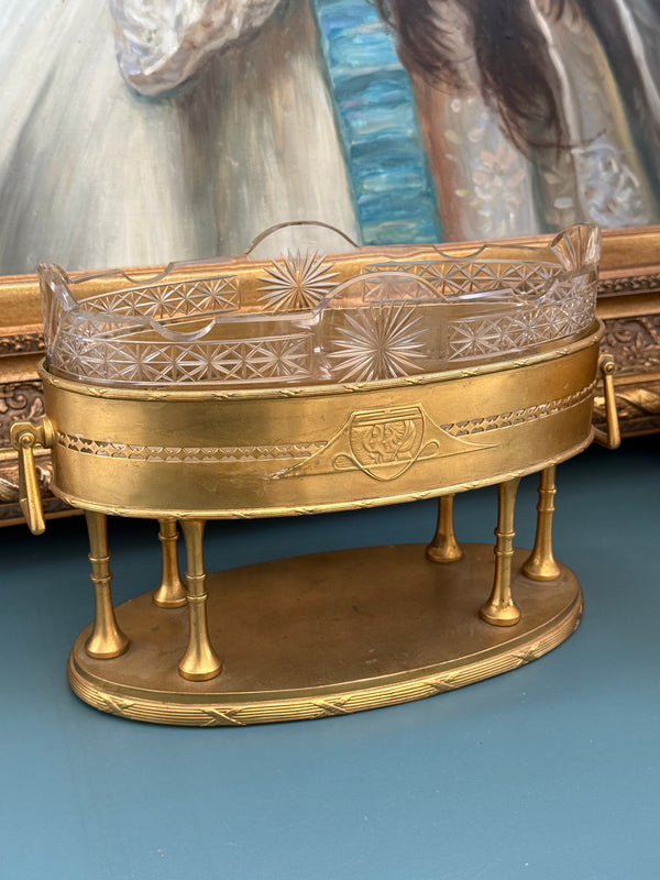 Antique French Cut Crystal Jardinière in Gilt Bronze Compote