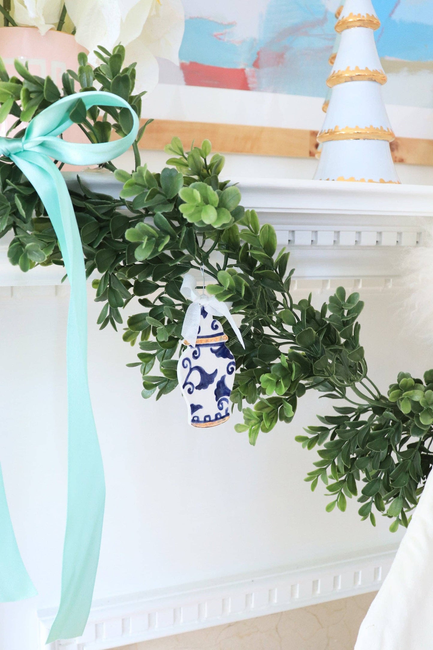 Hydrangea Blue Tiered Christmas Trees with 22K Gold Brushstroke Accent: Medium