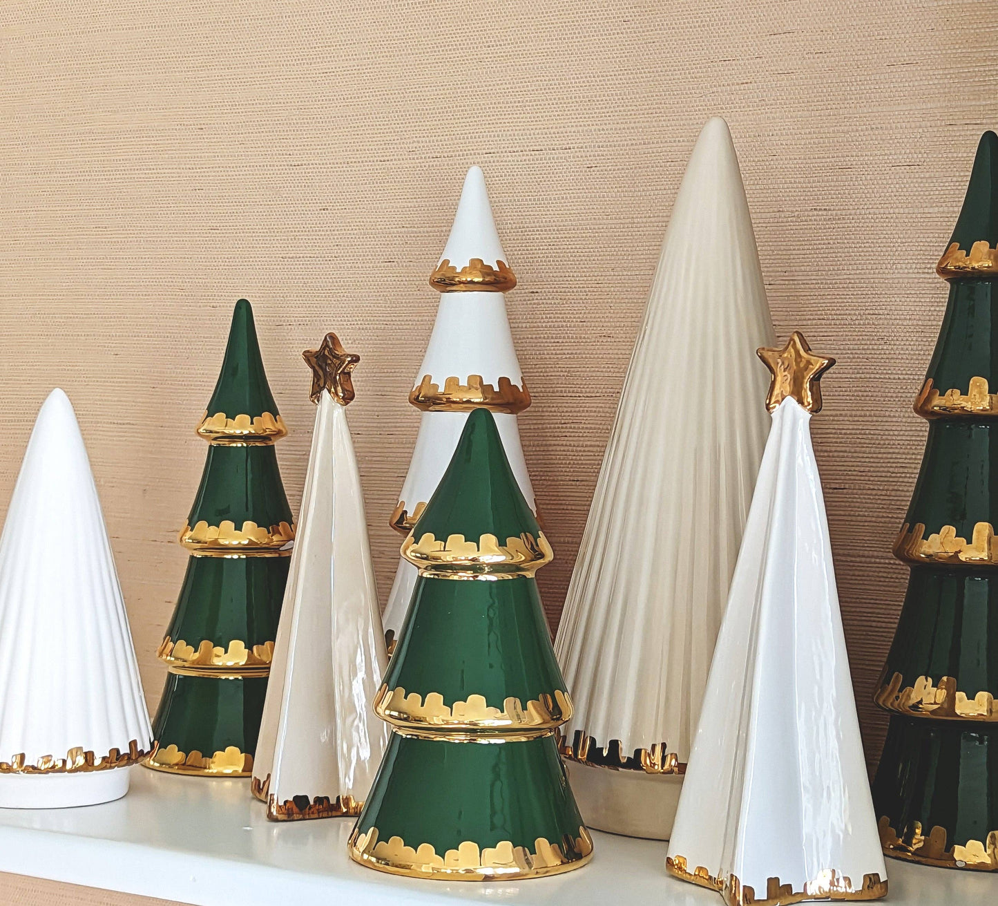 White Folded Christmas Trees with 22K Gold Brushstroke Accent: Small