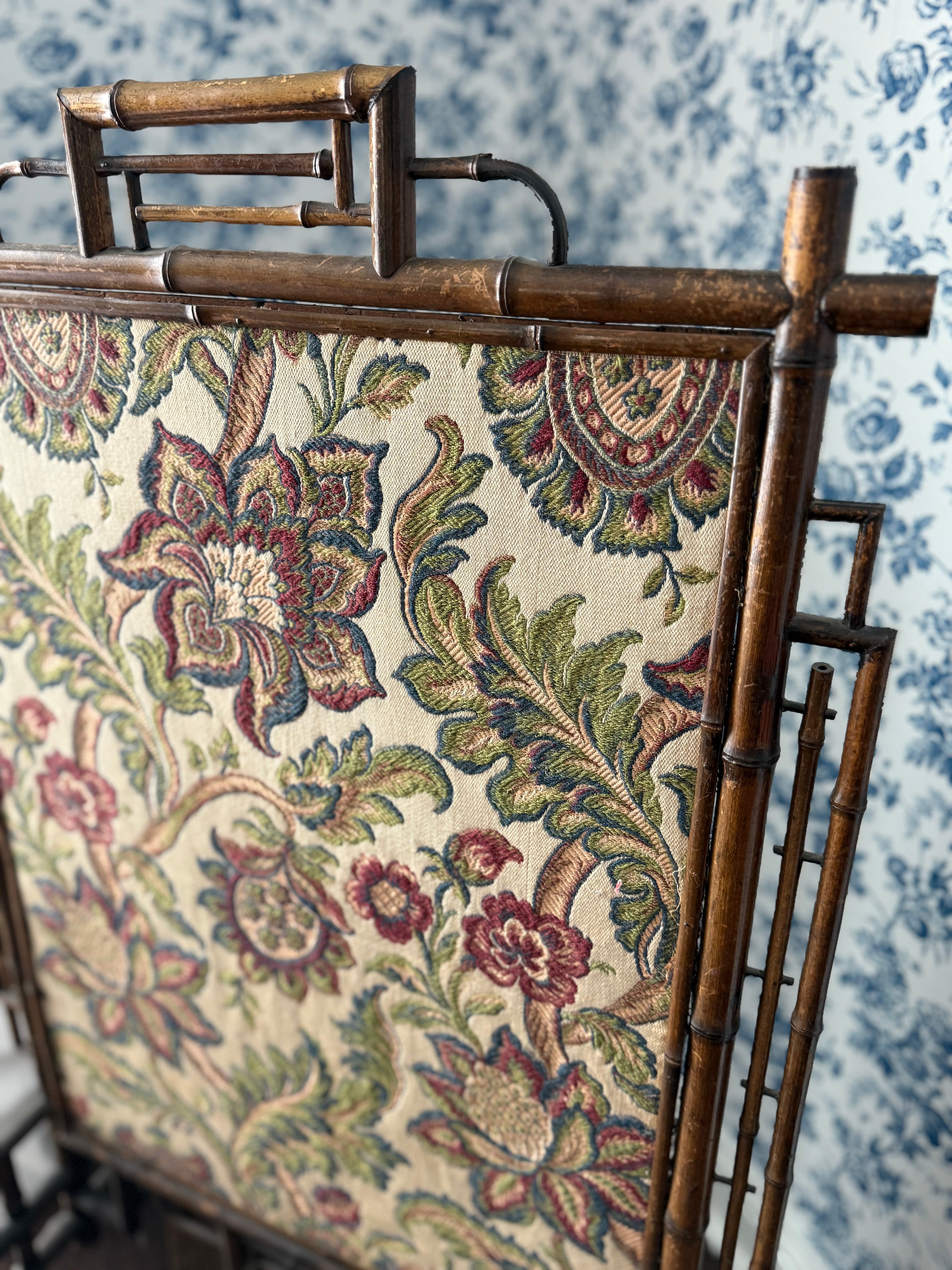 Antique French Bamboo Fire Screen