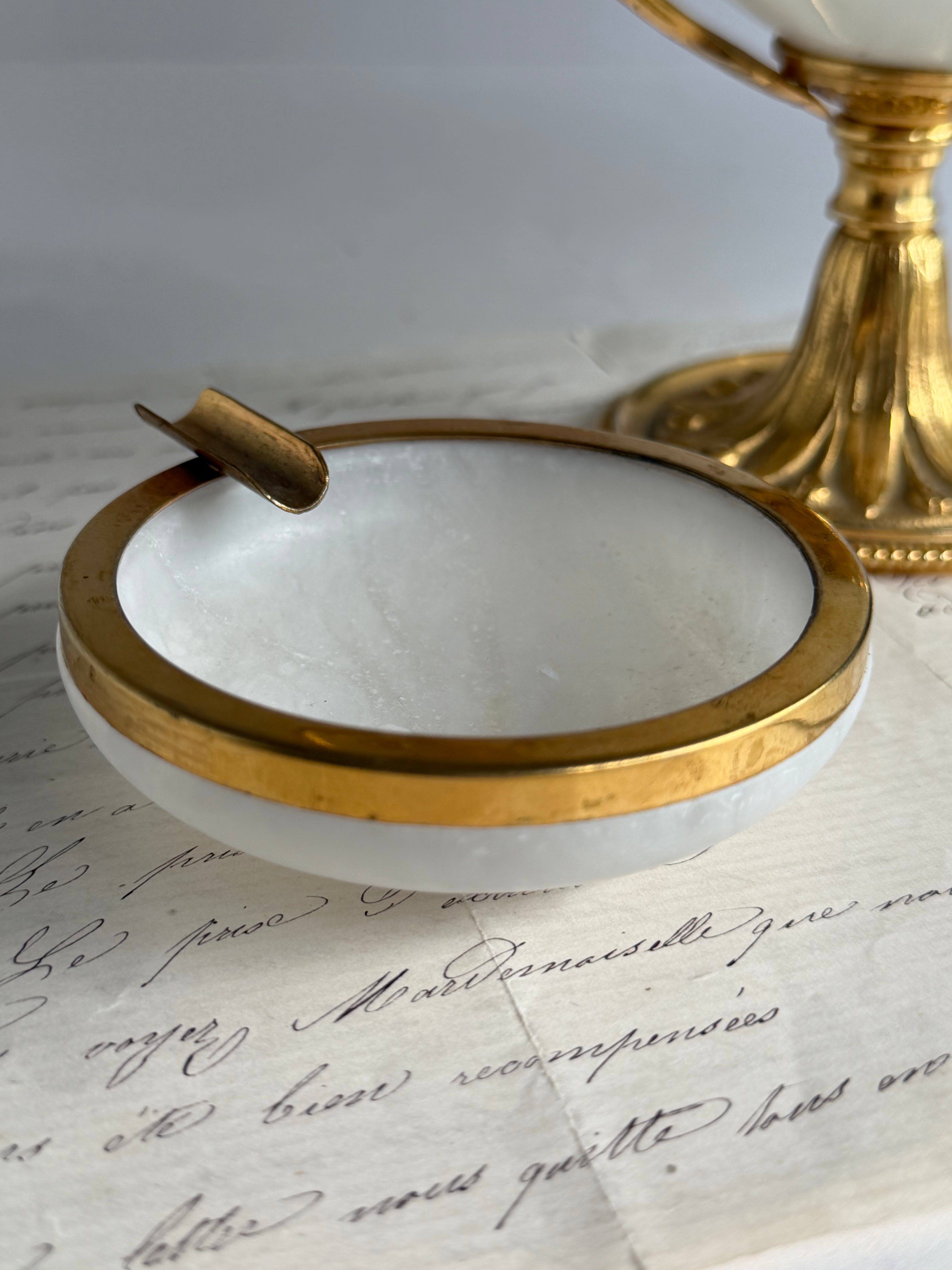 Vintage Alabaster & Gilt Brass Trinket Dish