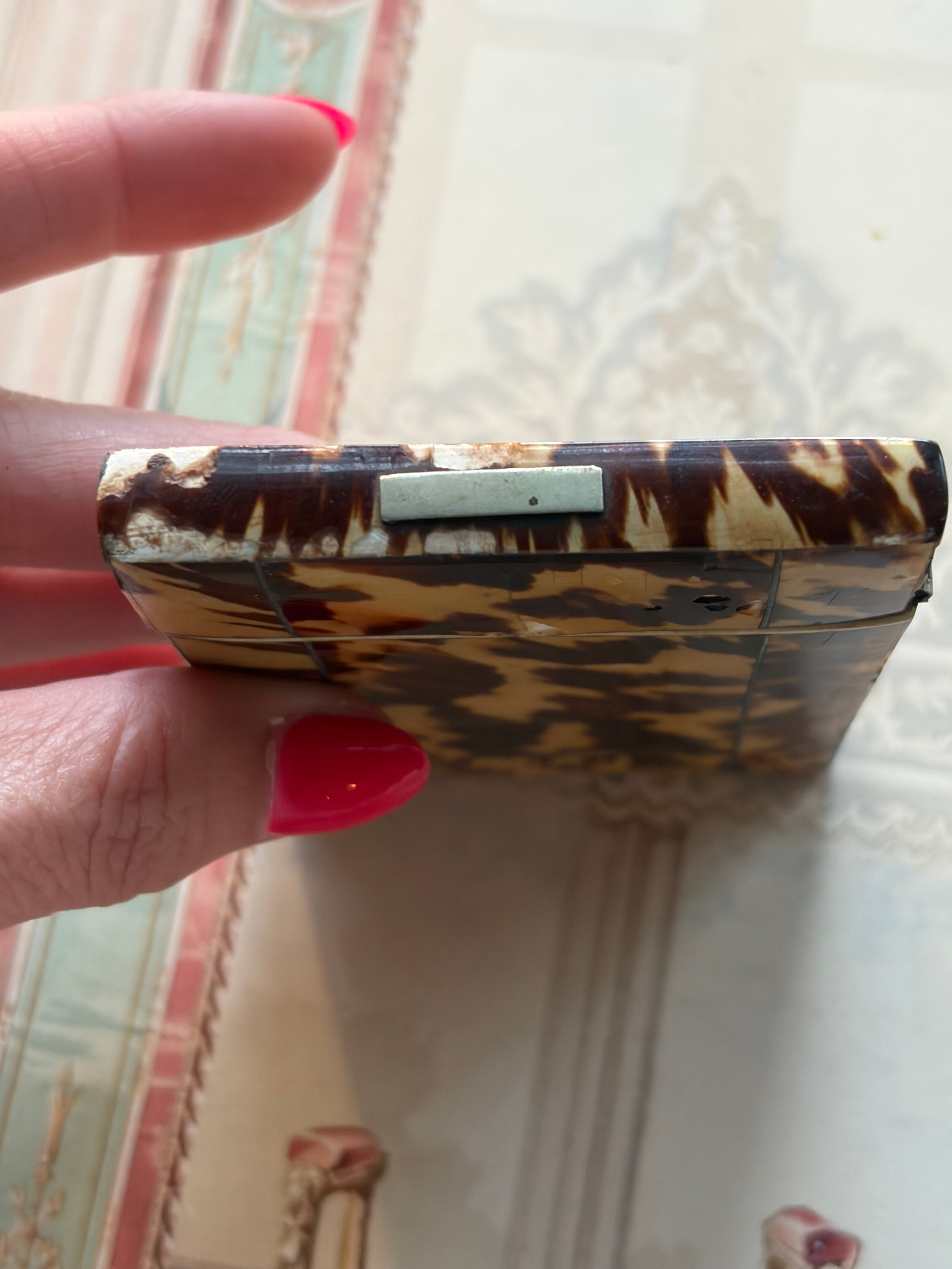Antique Tortoiseshell Card Case with Silver Piqué Inlay