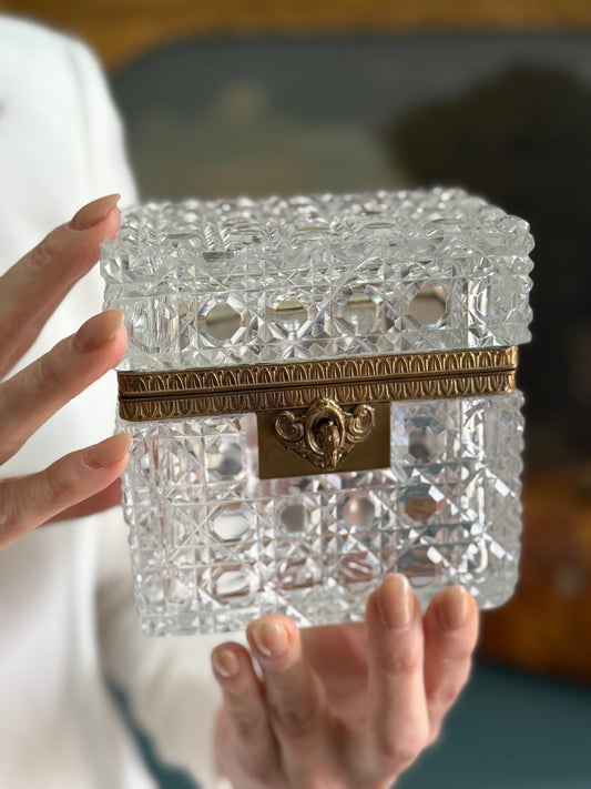 Antique French Crystal Casket with Key