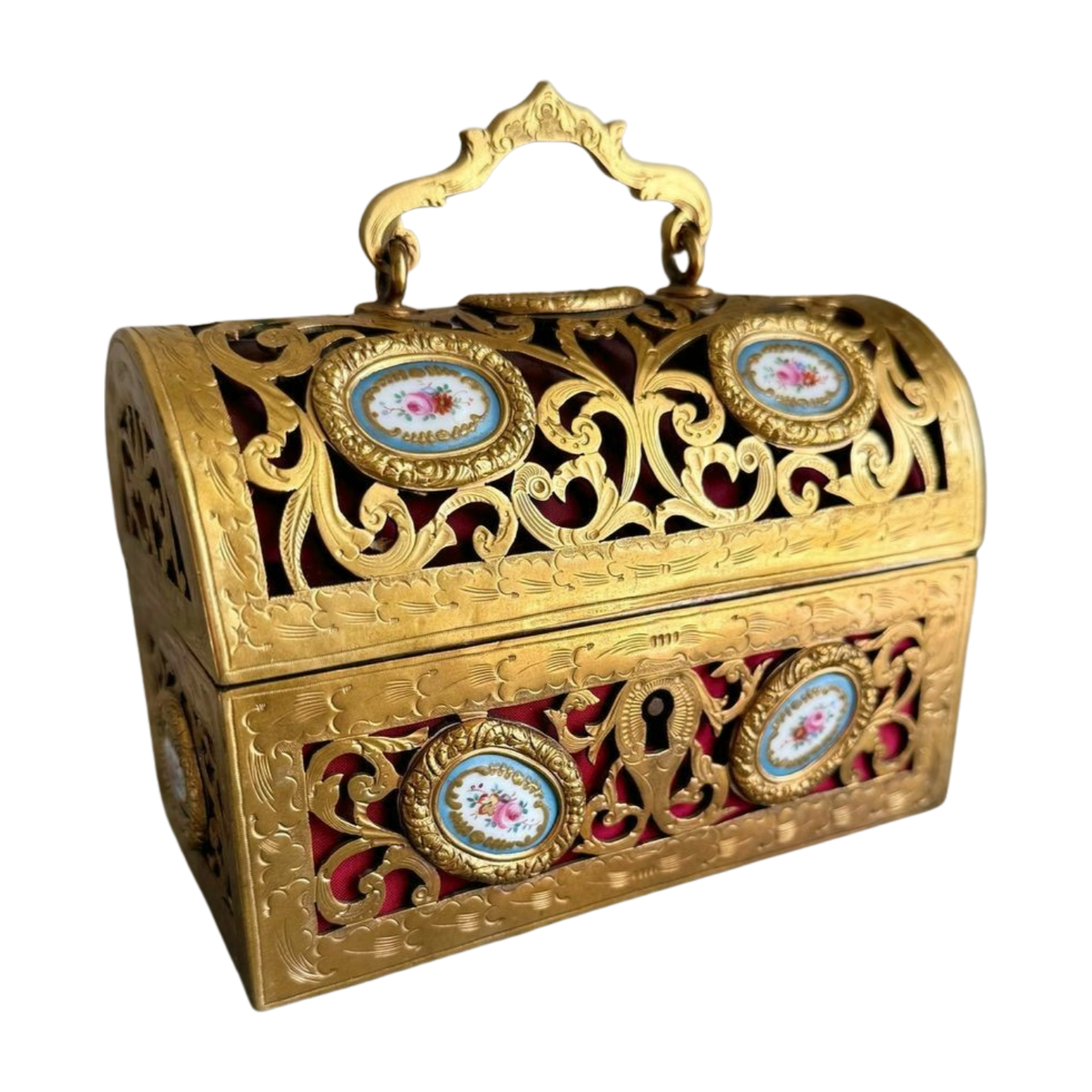 Antique French Bronze Casket with Porcelain Plaques