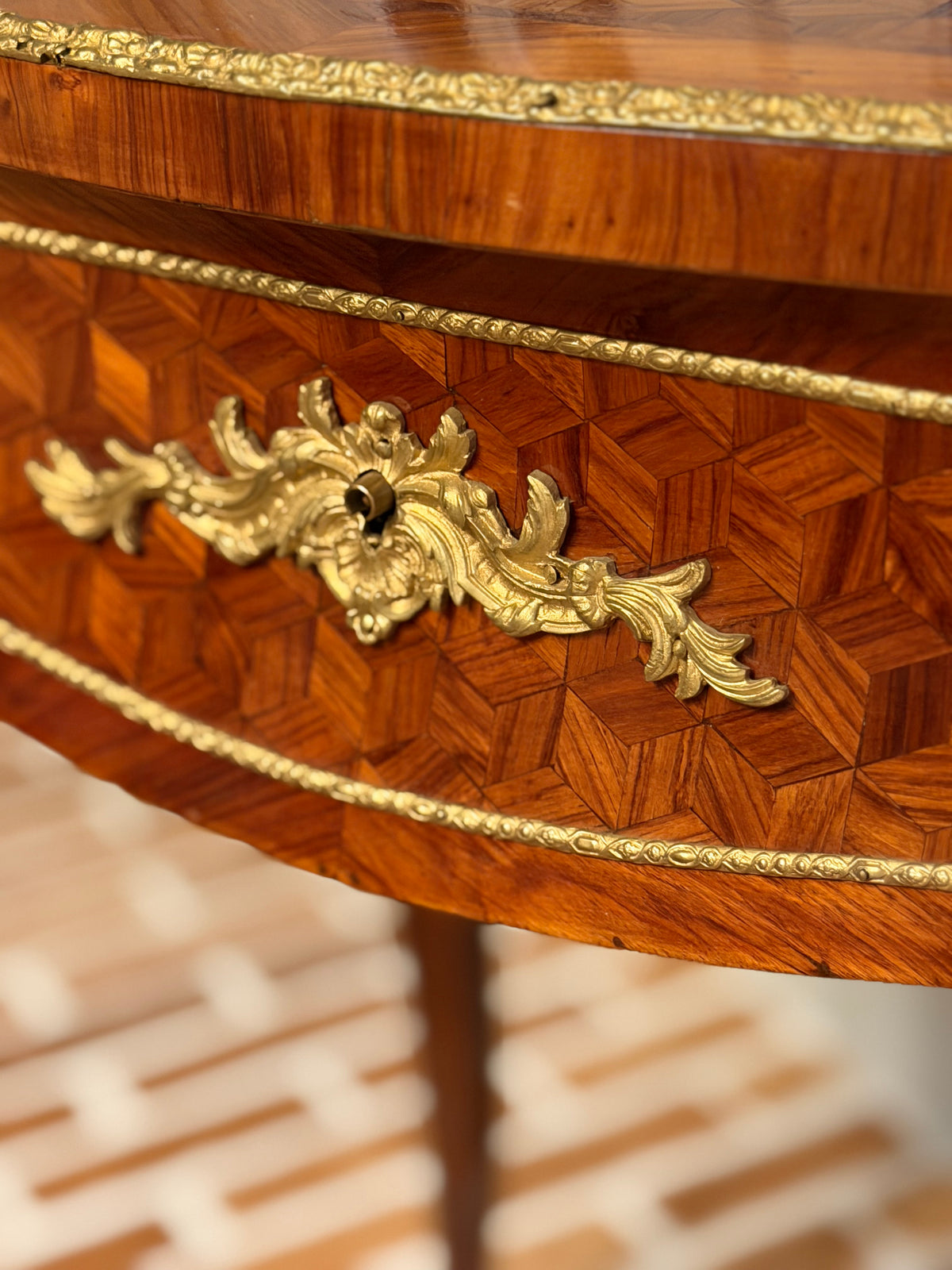 Antique French Kingwood Parquetry Dressing Table with Concealed Mirror | Circa 1870