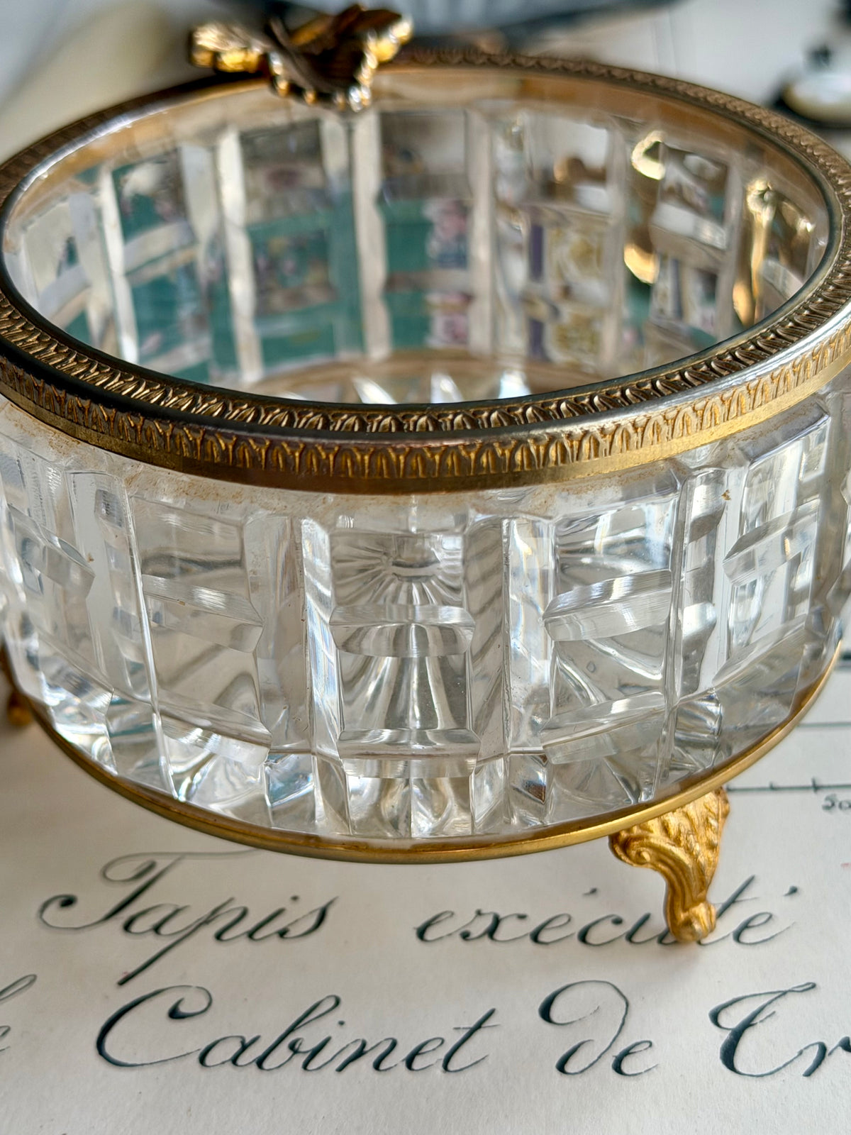 Vintage French Crystal and Gilt Trinket Tray