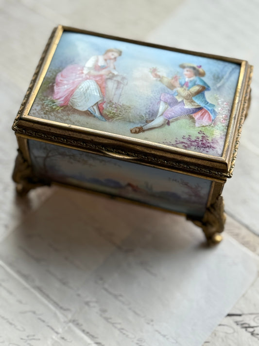 Antique French Porcelain & Gilt Bronze Jewelry Casket