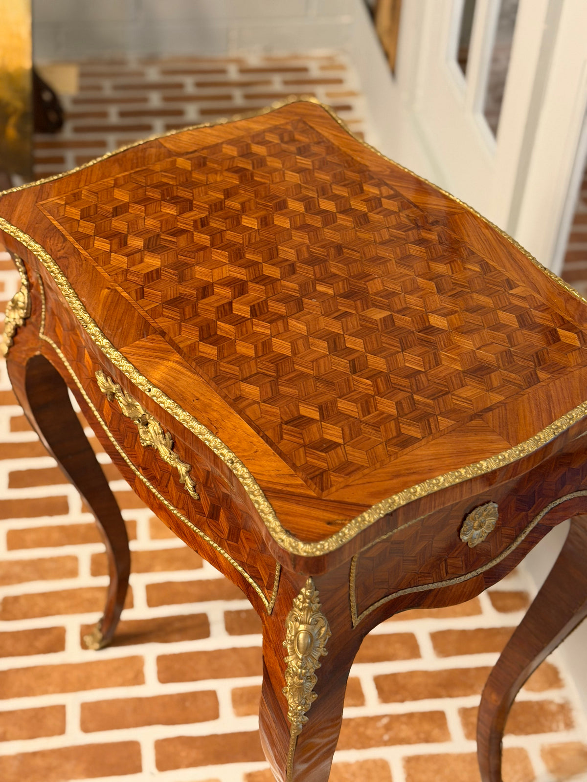 Antique French Kingwood Parquetry Dressing Table with Concealed Mirror | Circa 1870
