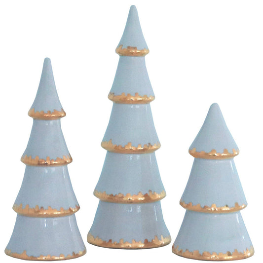 Hydrangea Blue Tiered Christmas Trees with 22K Gold Brushstroke Accent: Medium