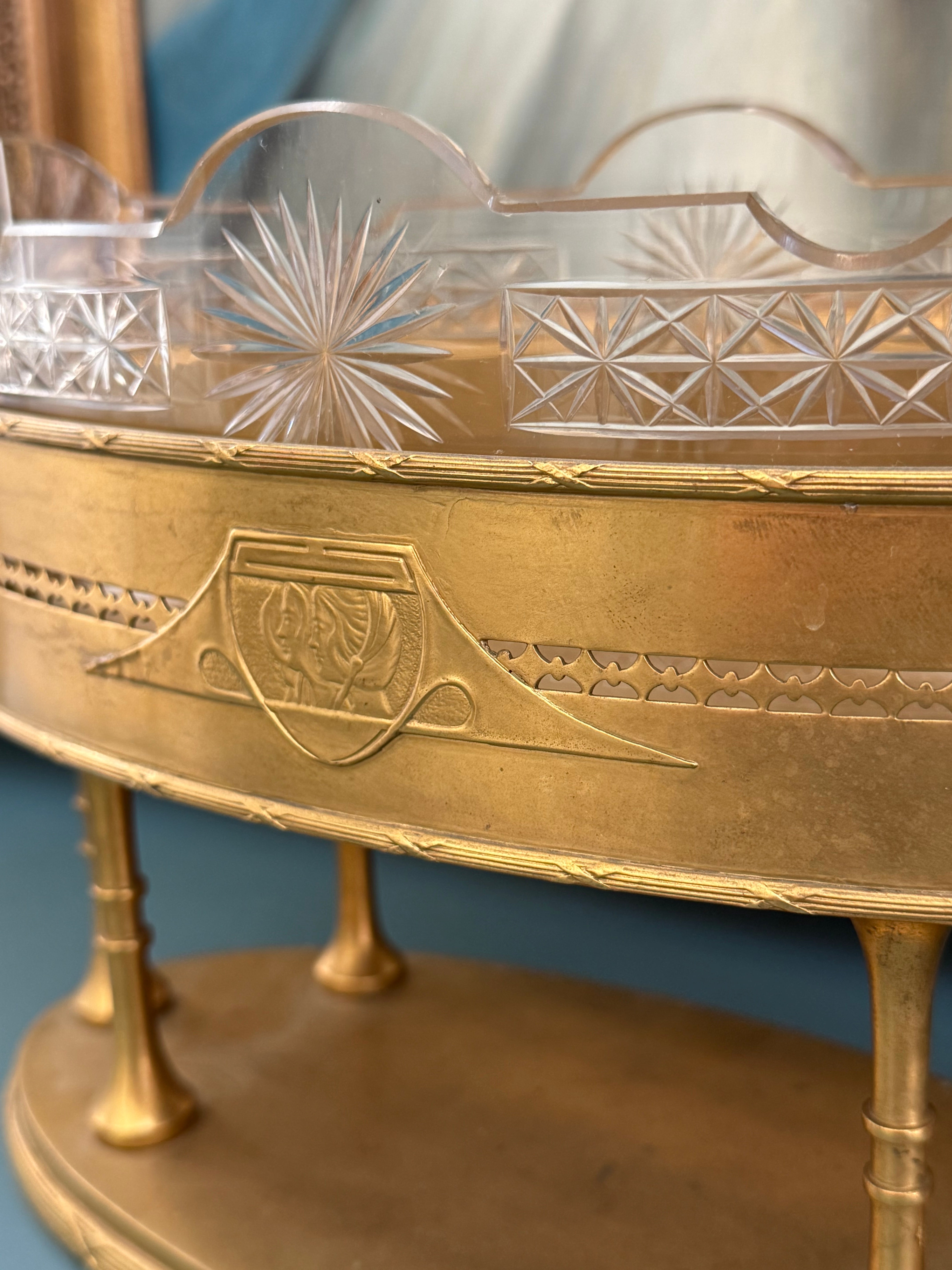 Antique French Cut Crystal Jardinière in Gilt Bronze Compote