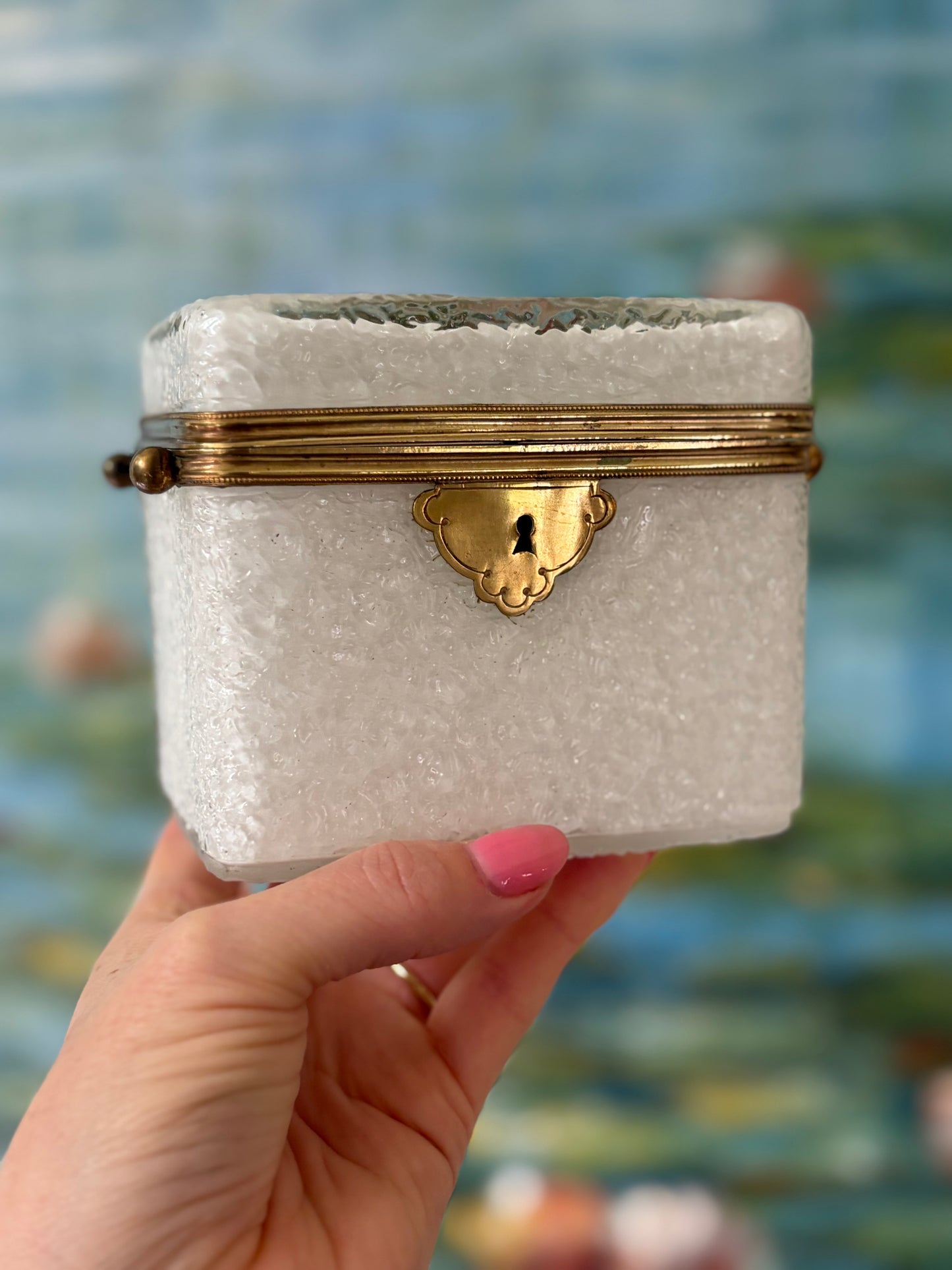 Antique Encased Glass Opaline German Casket