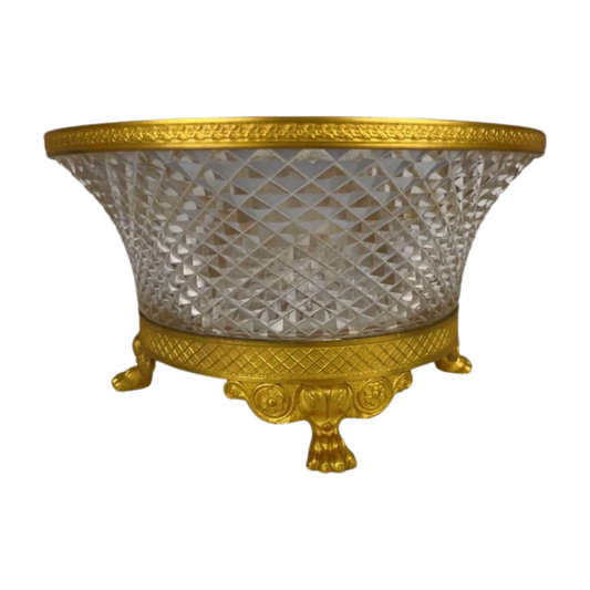 Antique French Cut Crystal & Gilt Bronze Footed Bowl